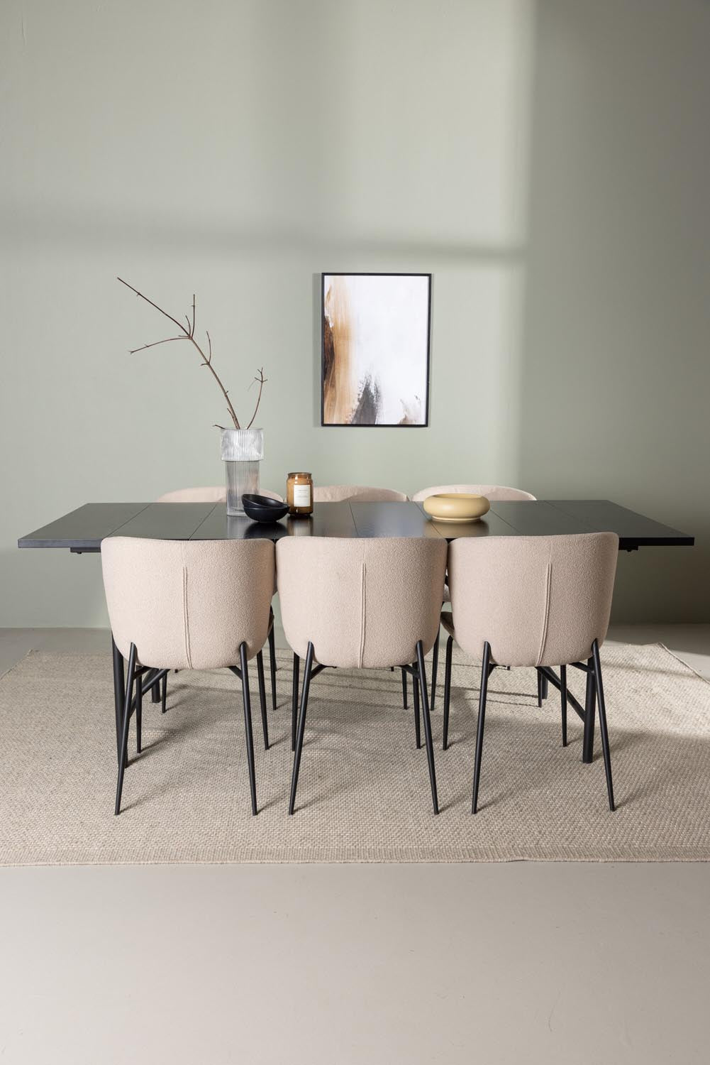 Astrid Esszimmerset + Modesto 200cm/6St. in Beige, Schwarz präsentiert im Onlineshop von KAQTU Design AG. Esszimmerset ist von Venture Home