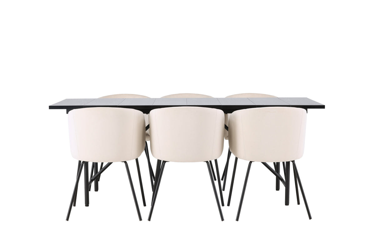 Astrid Esszimmerset + Berit 200cm/6St. in Beige, Schwarz präsentiert im Onlineshop von KAQTU Design AG. Esszimmerset ist von Venture Home
