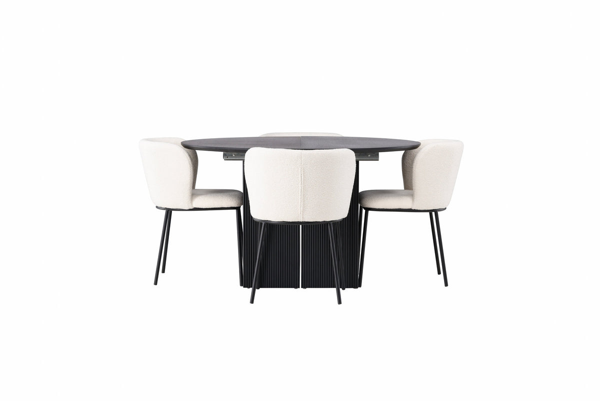 Matilda Esszimmerset + Edina ⌀130cm/4St. in Schwarz-Weiss präsentiert im Onlineshop von KAQTU Design AG. Esszimmerset ist von Venture Home