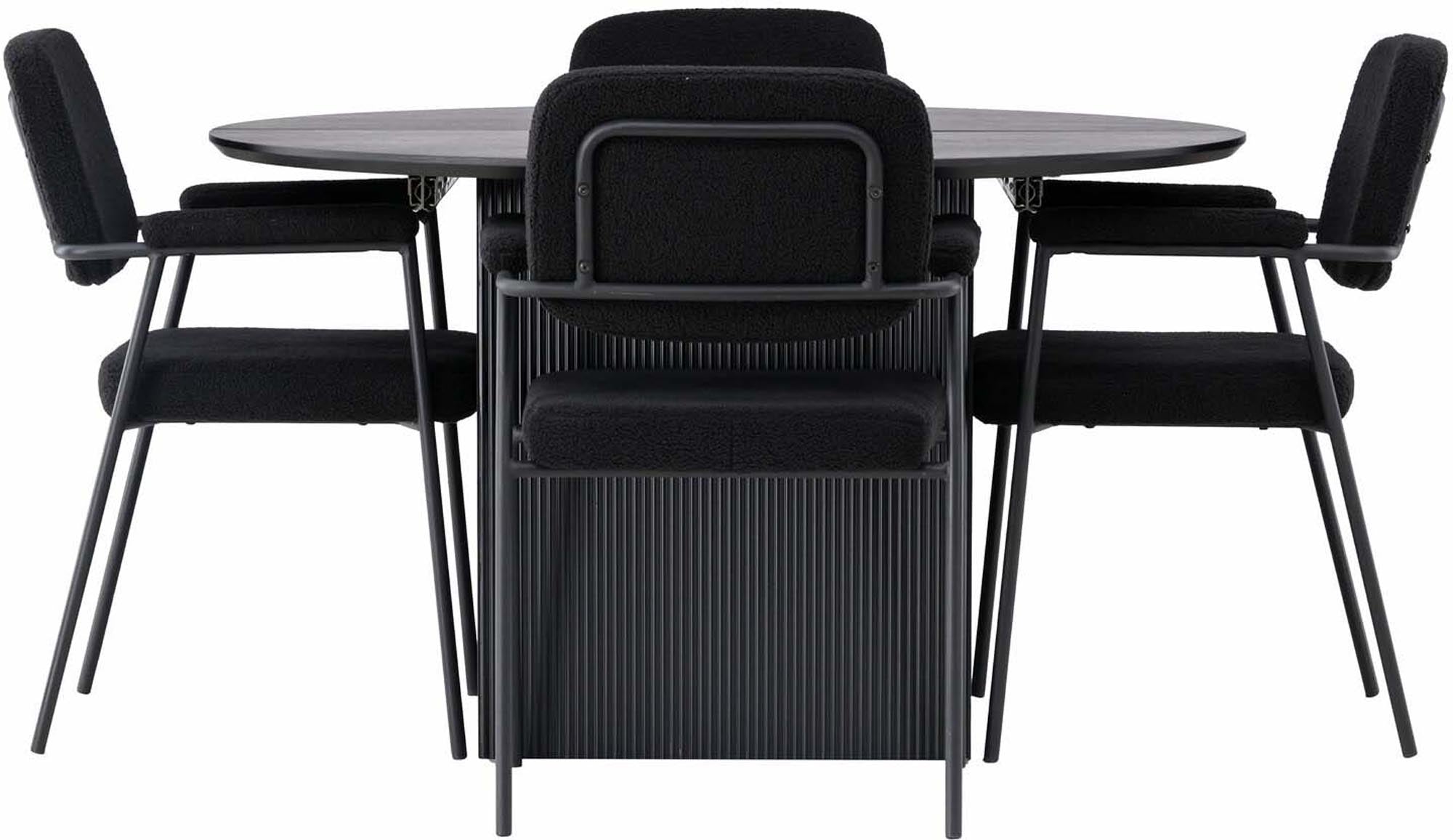 Elegantes Matilda Esszimmerset mit rundem, ausziehbarem Tisch und komfortablen Yesterday-Stühlen. Perfekt für stilvolle Esszimmer und gesellige Abende.