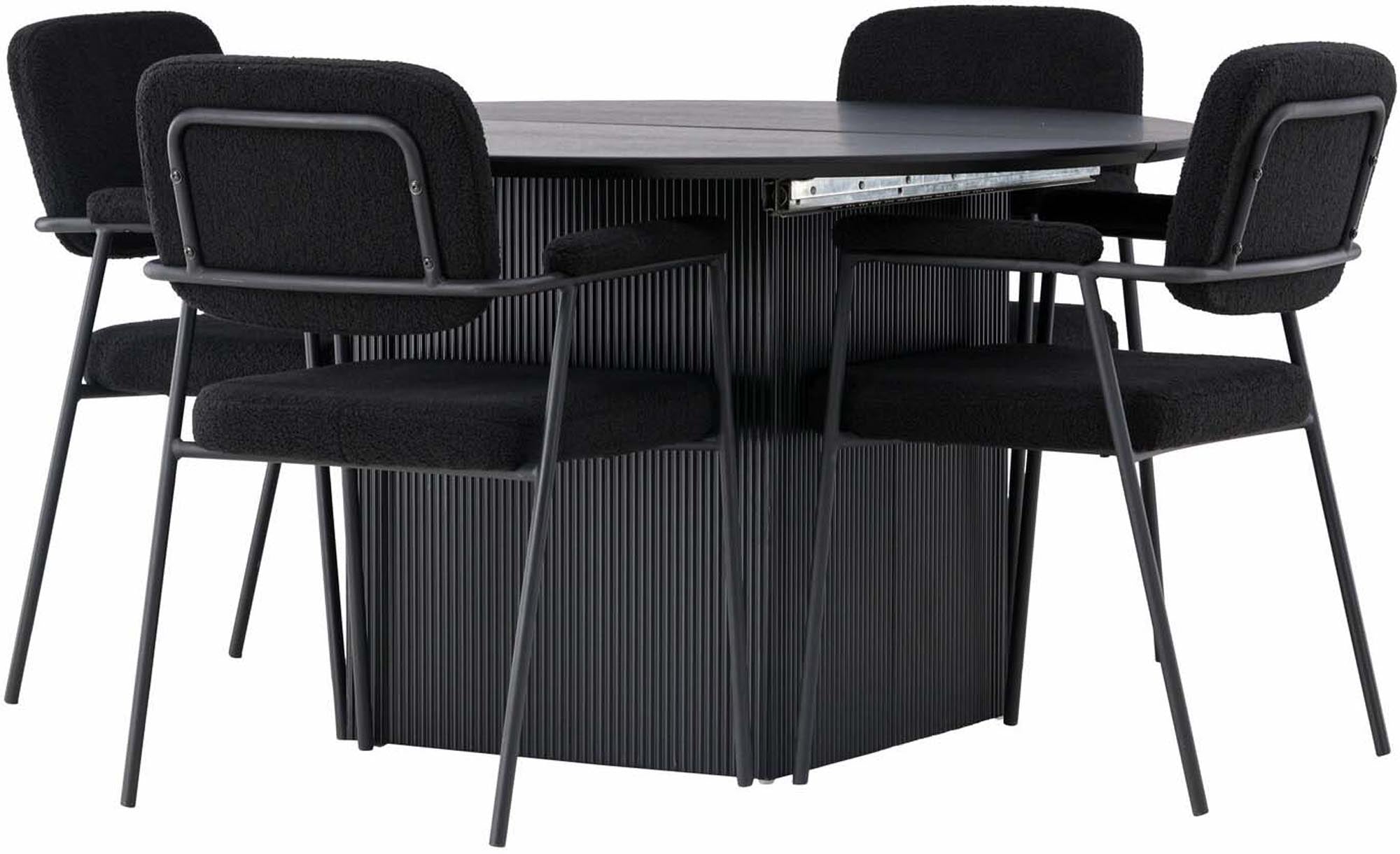 Modernes Matilda Esszimmerset mit rundem Tisch und 4 Stühlen.