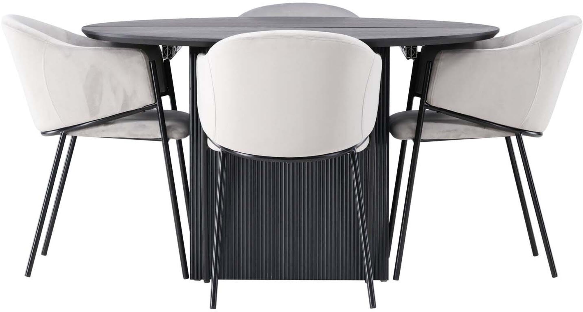 Elegantes Matilda Esszimmerset mit ausziehbarem Tisch und 4 komfortablen Evelina Stühlen in Hellgrau – ideal für gesellige Abende.