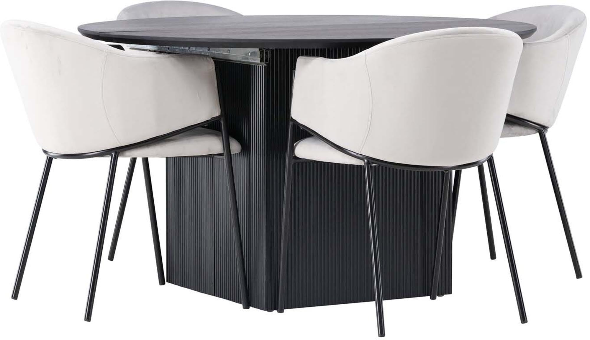 Elegantes Matilda Esszimmerset mit rundem Evelina Tisch, 4 Stühle.