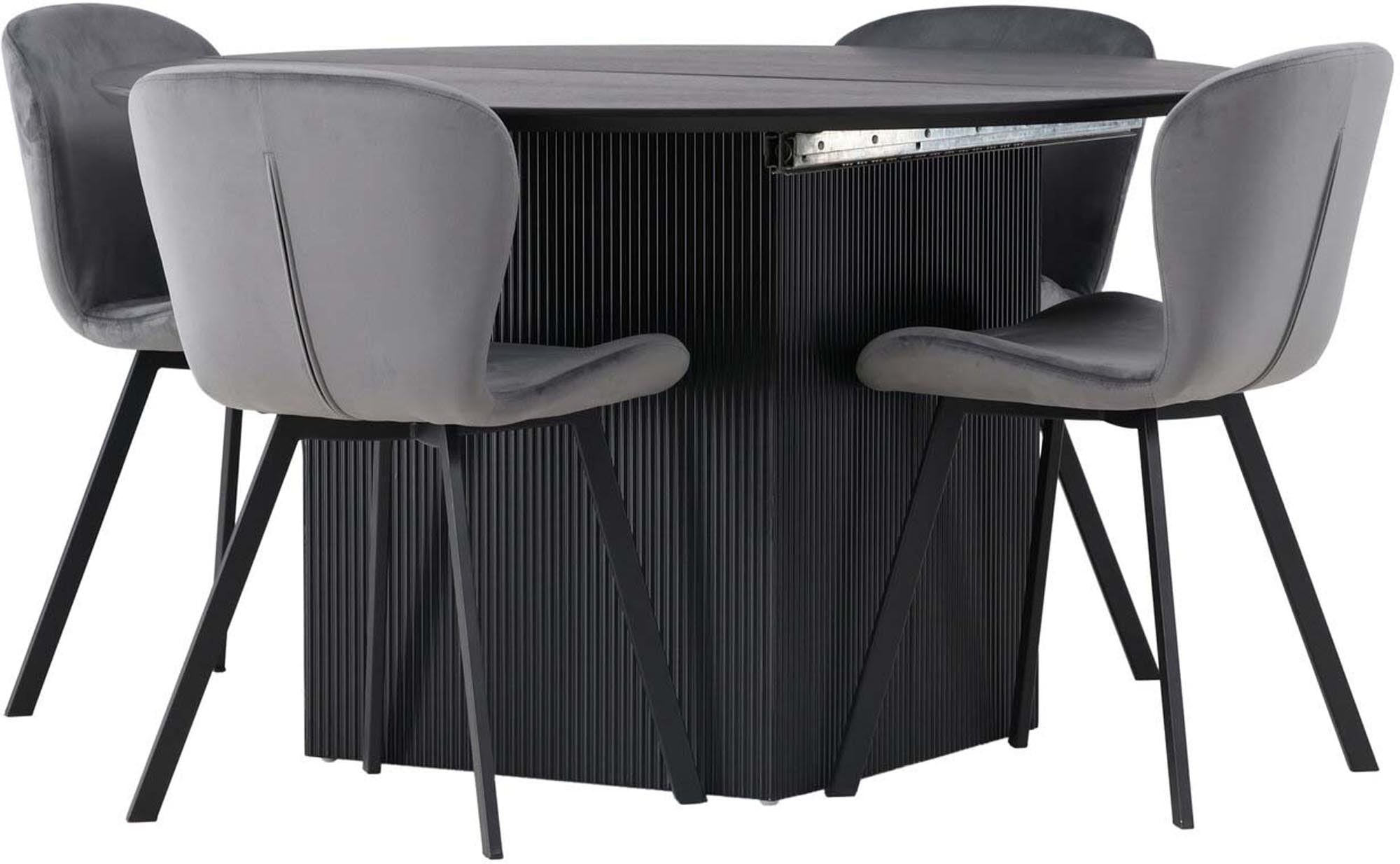 Venture Home: Matilda Esszimmerset mit rundem Lilja Tisch, 4 Stühle.