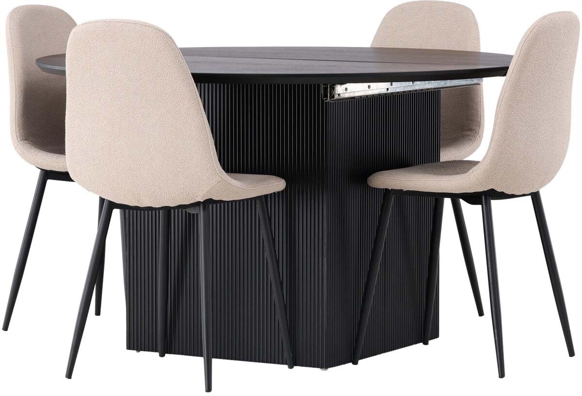 Elegantes Matilda Esszimmerset mit ausziehbarem Tisch und 4 komfortablen Polar-Stühlen für stilvolle Dinner und gesellige Abende.