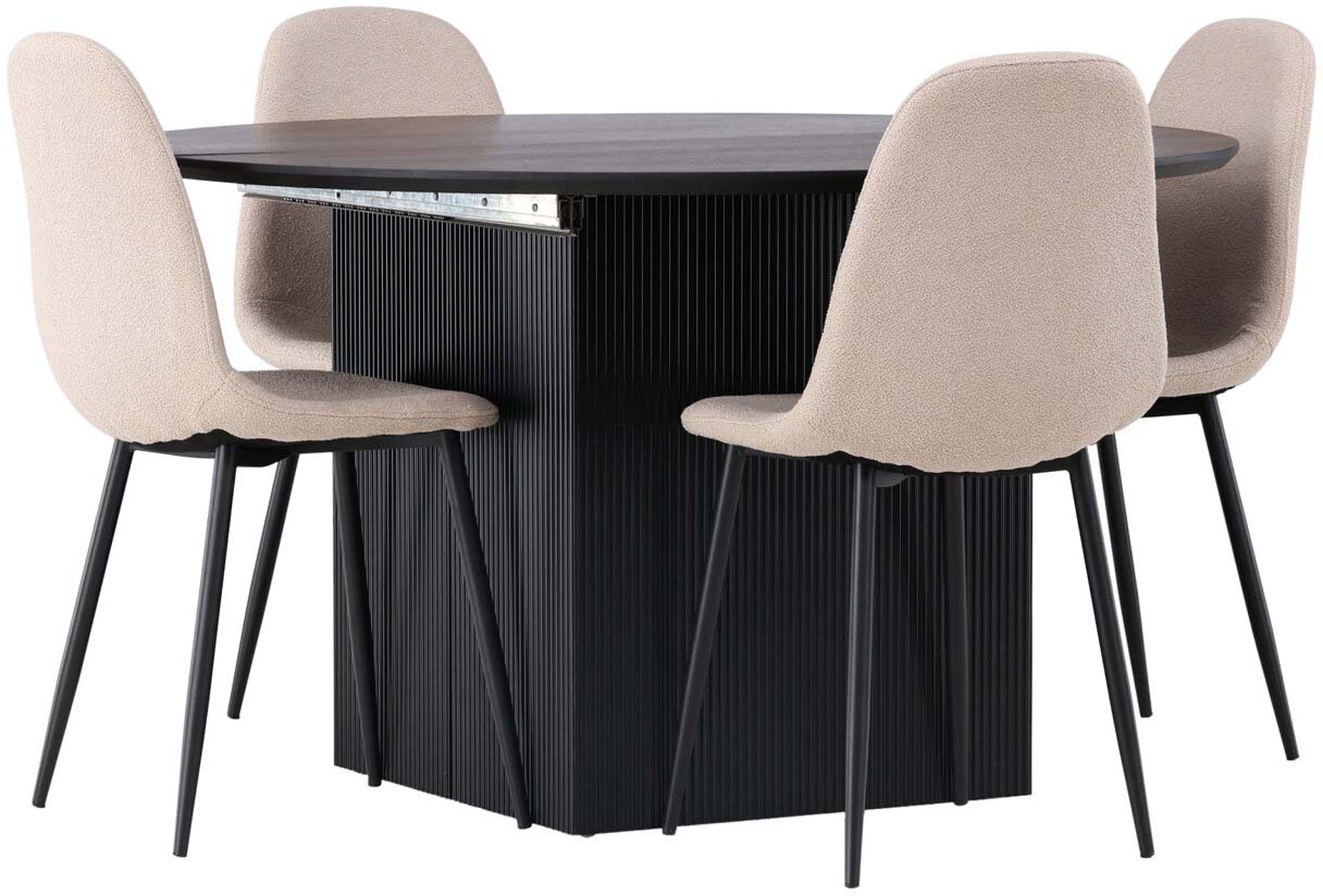 Elegantes Matilda Esszimmerset: Polar Tisch 130cm, 4 Stühle.