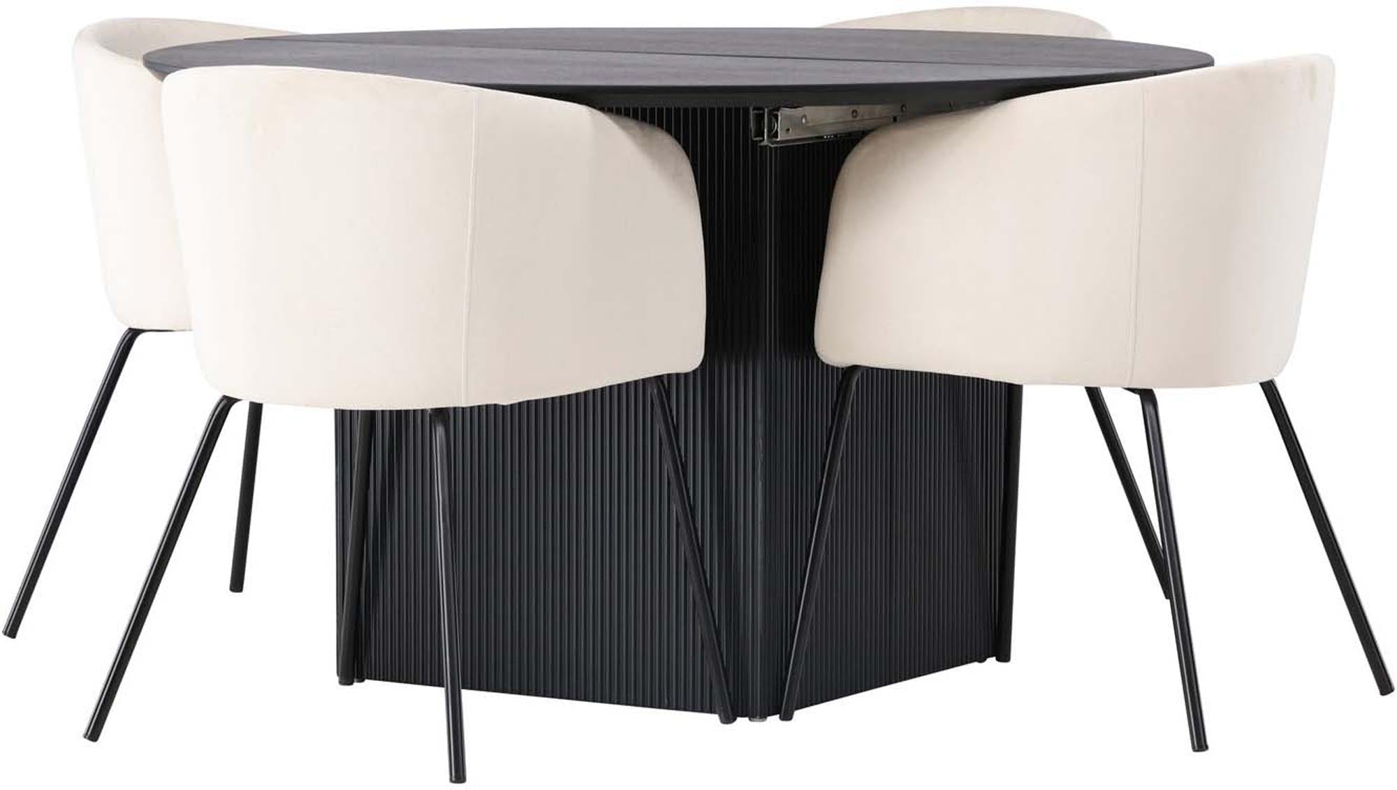 Skandinavisches Matilda Esszimmerset mit ausziehbarem Tisch und 4 stilvollen Berit-Stühlen für höchsten Komfort und Eleganz.