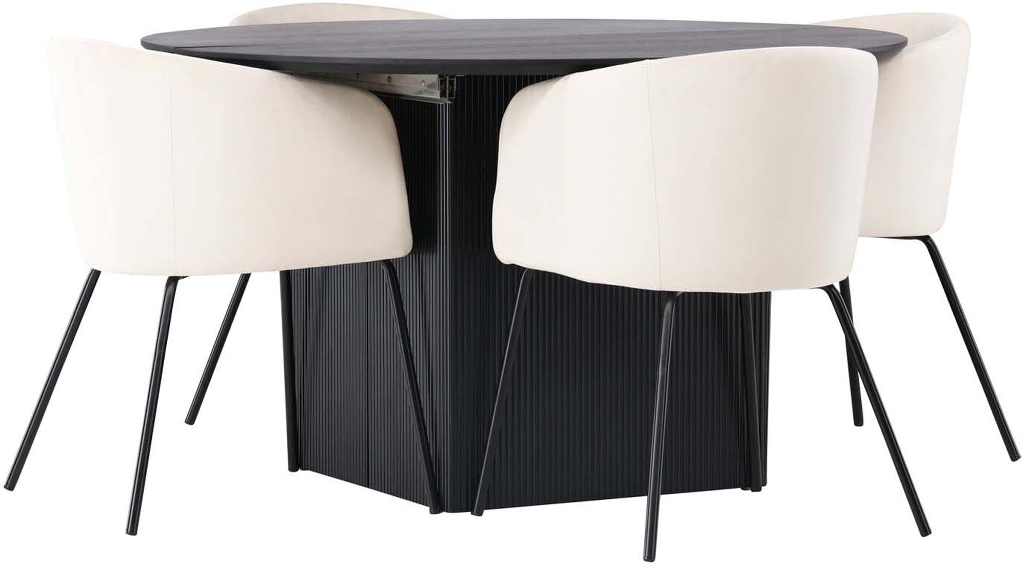 Stilvolles Matilda Esszimmerset mit rundem Tisch und 4 Berit Stühlen.