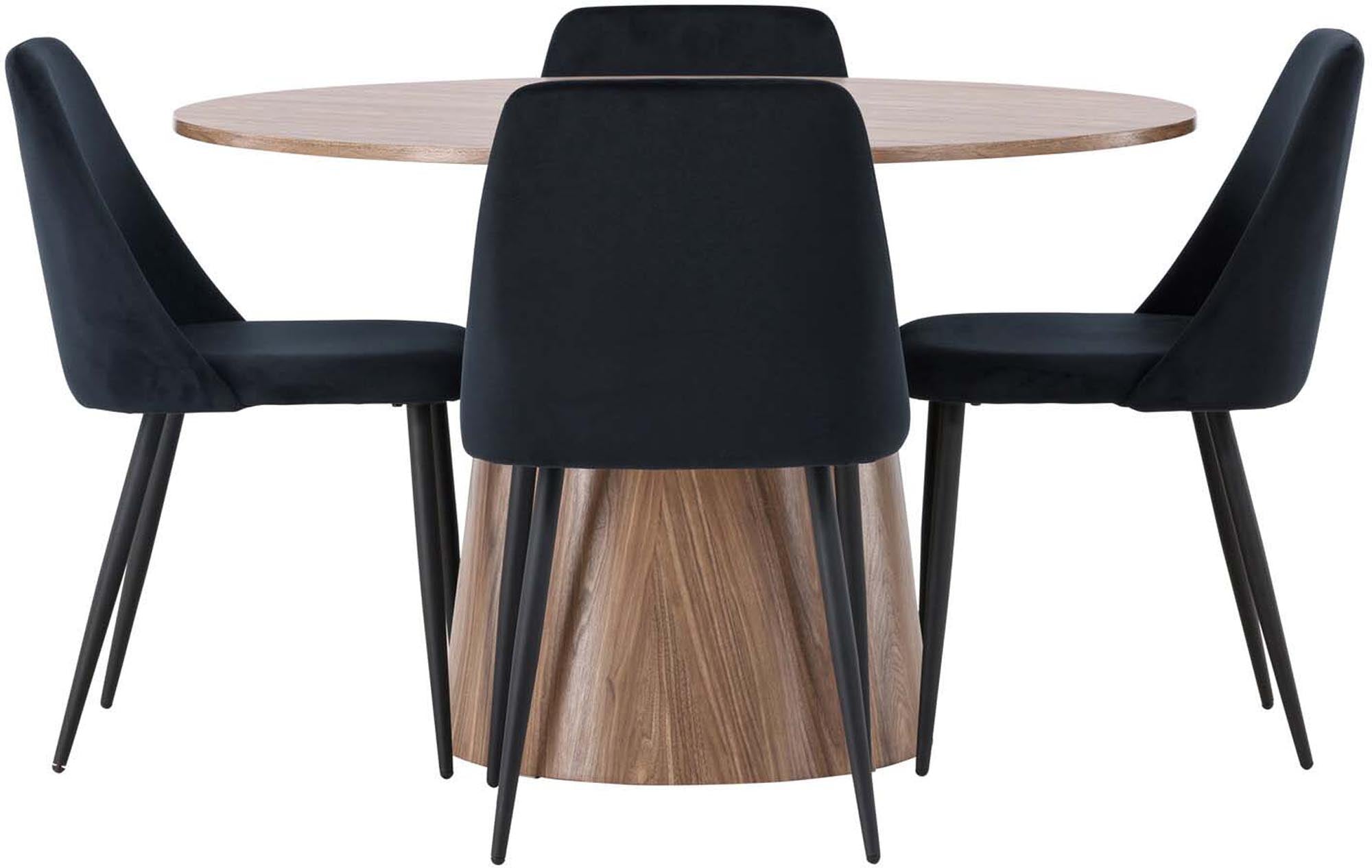 Stilvolles Esszimmerset von Venture Home: runder Tisch Ø120cm und 4 komfortable Stühle in elegantem Design. Ideal für gesellige Runden!