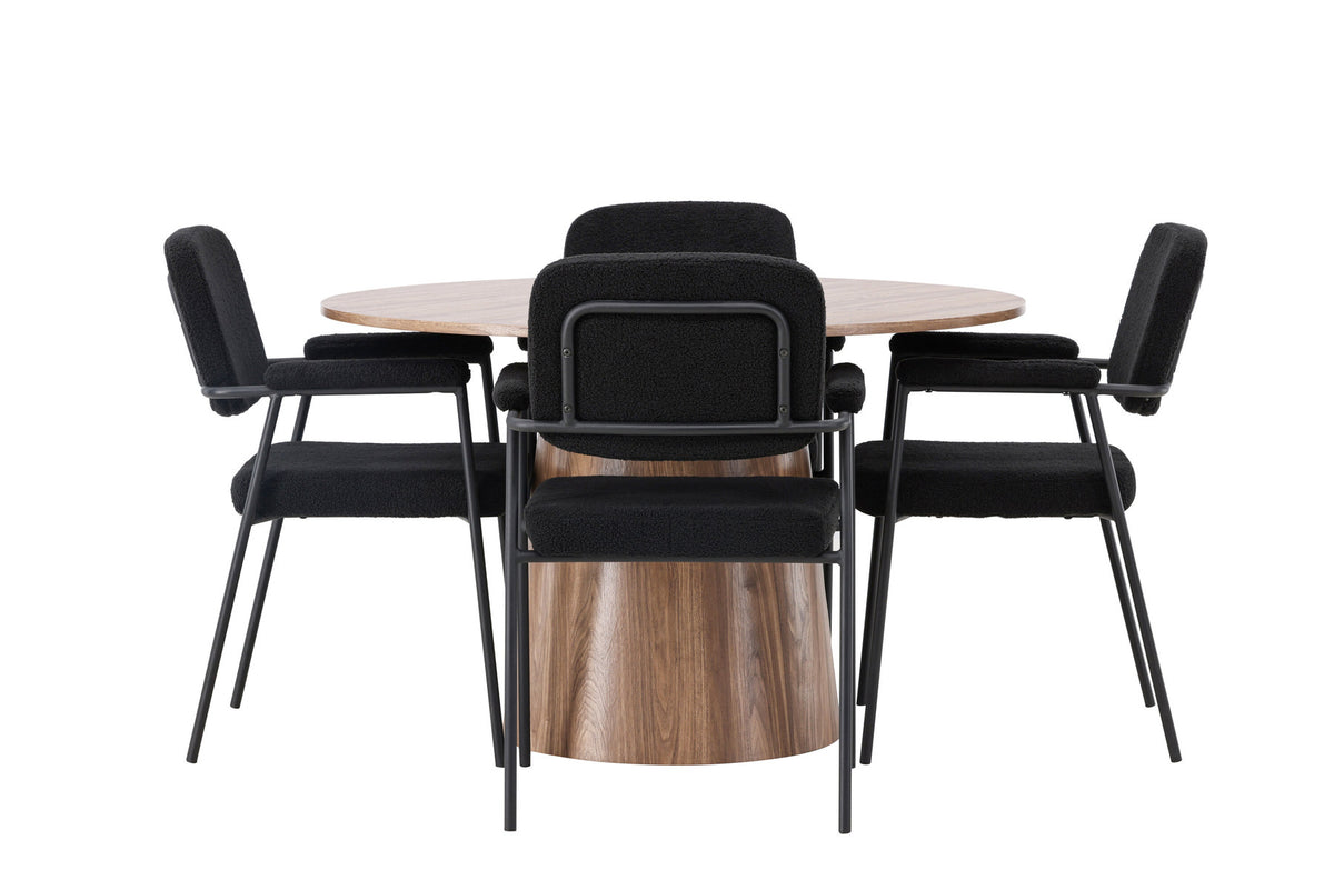 Lanzo Esszimmerset + Yesterday ⌀120cm/4St. in Natur / Schwarz präsentiert im Onlineshop von KAQTU Design AG. Esszimmerset ist von Venture Home