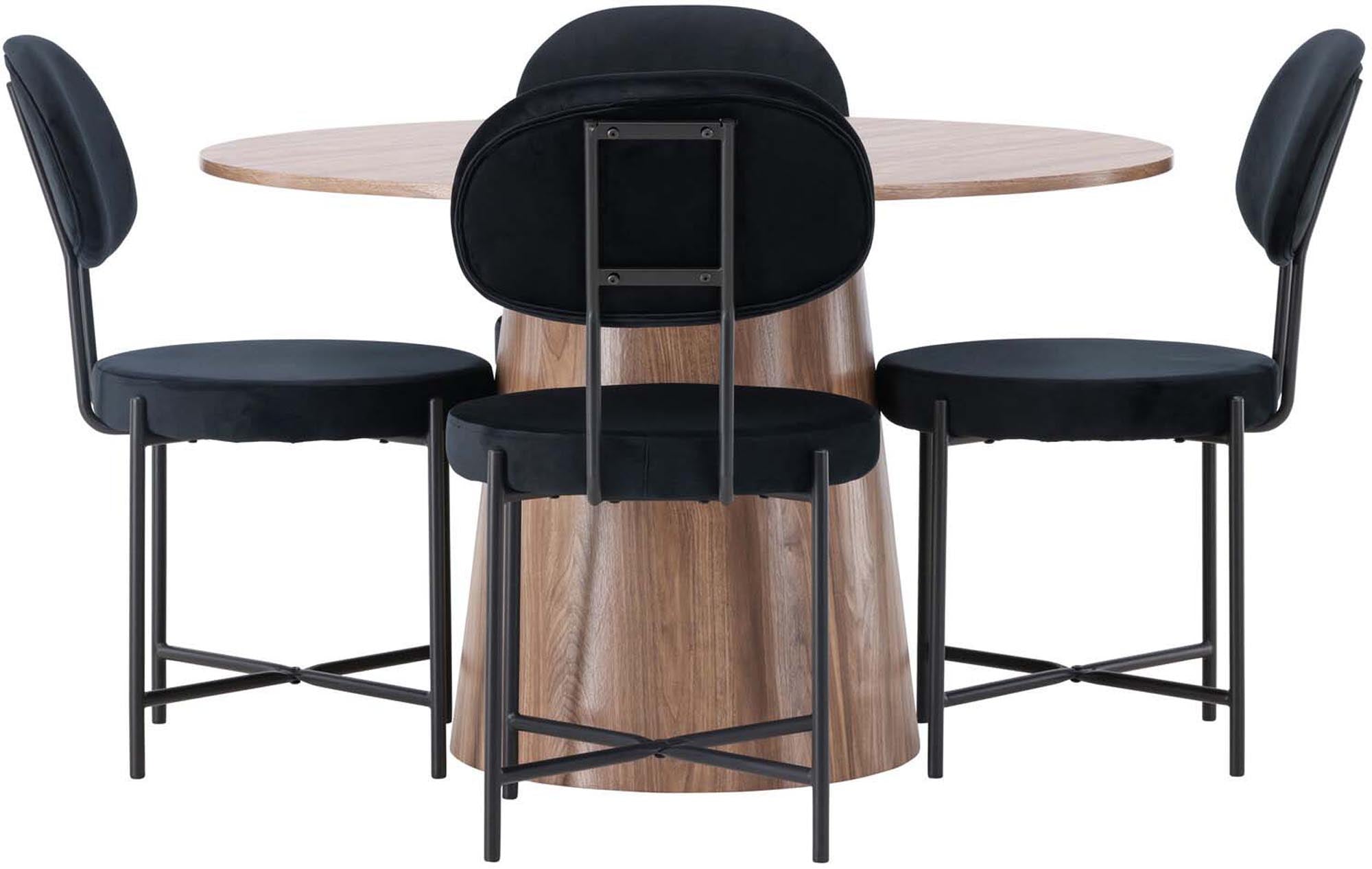 Entdecken Sie das Lanzo Esszimmerset + Stella: Stilvoller runder Tisch und elegante Stühle für unvergessliche Essmomente.