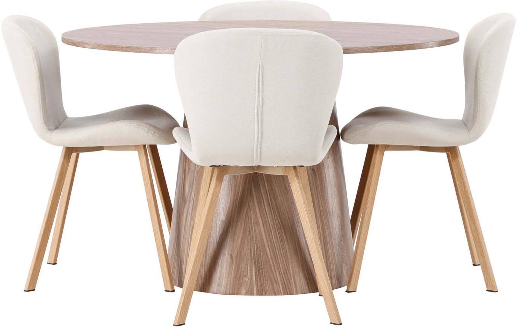 Stilvolles Lanzo Esszimmerset: 120cm runder Tisch, MDF-Oberfläche, 4 bequeme Lilja Stühle, modernes Design, perfekte Wahl.