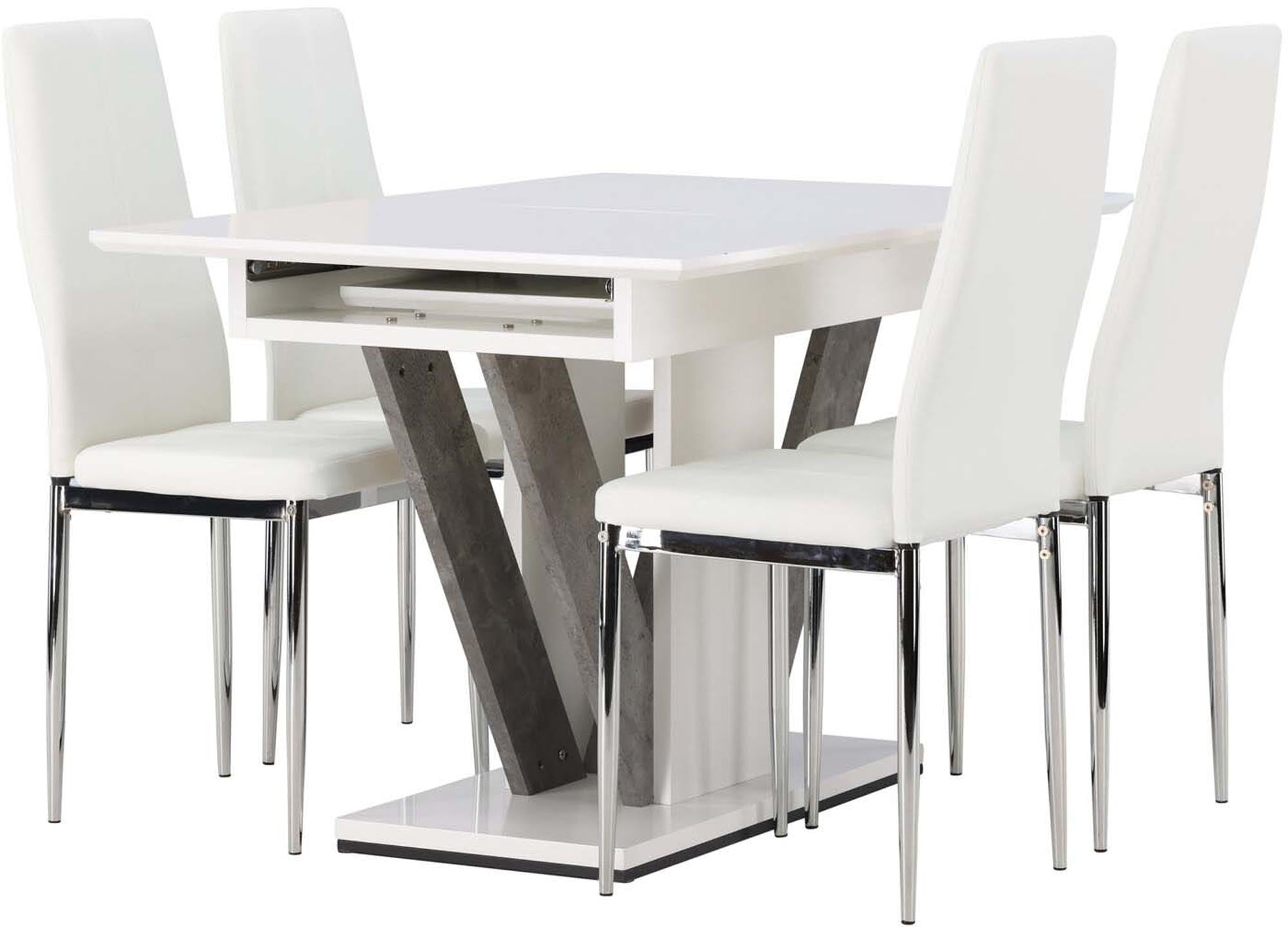 Disa Esszimmerset von Venture Home: Ausziehbarer Tisch (120-160 cm) und 4 stilvolle Pastill-Stühle für jeden Anlass.