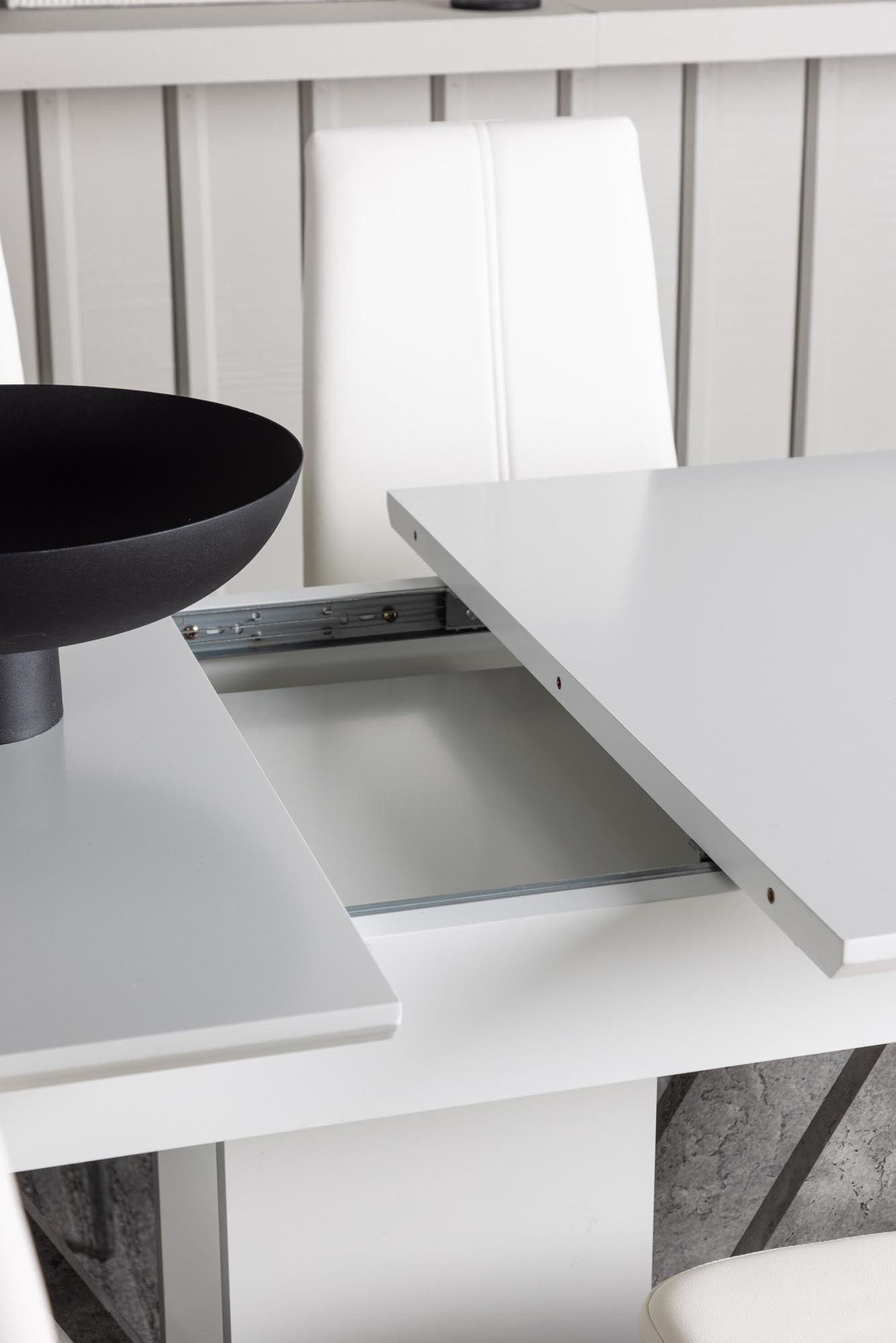 Disa Esszimmerset: Moderner, ausziehbarer Esstisch mit eleganten Pastill-Stühlen. Ideal für stilvolle Dinner und gesellige Zusammenkünfte.