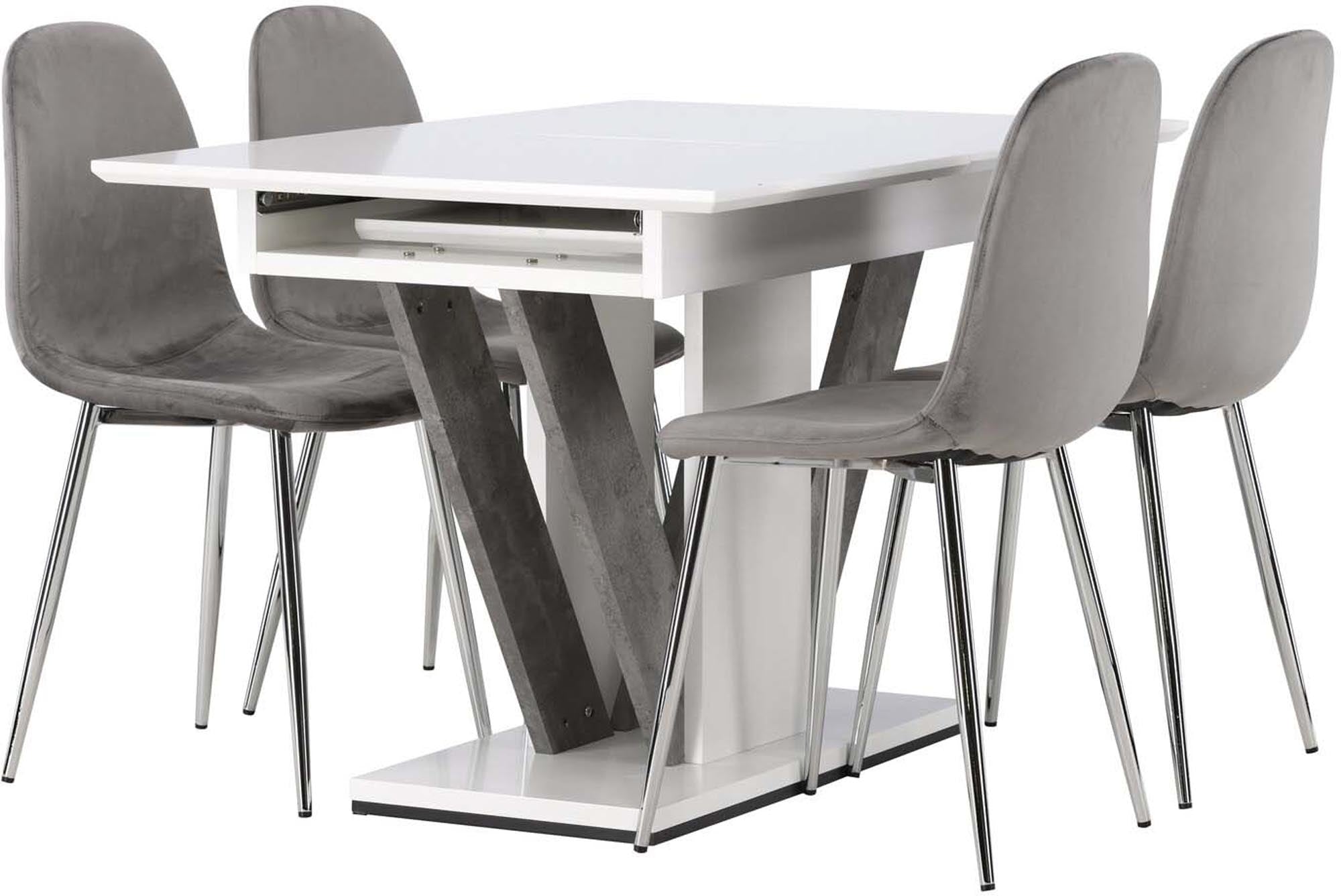 Entdecken Sie das Disa Esszimmerset von Venture Home: Ausziehbarer Tisch und 4 stilvolle Stühle für Komfort und Eleganz in Ihrem Essbereich.