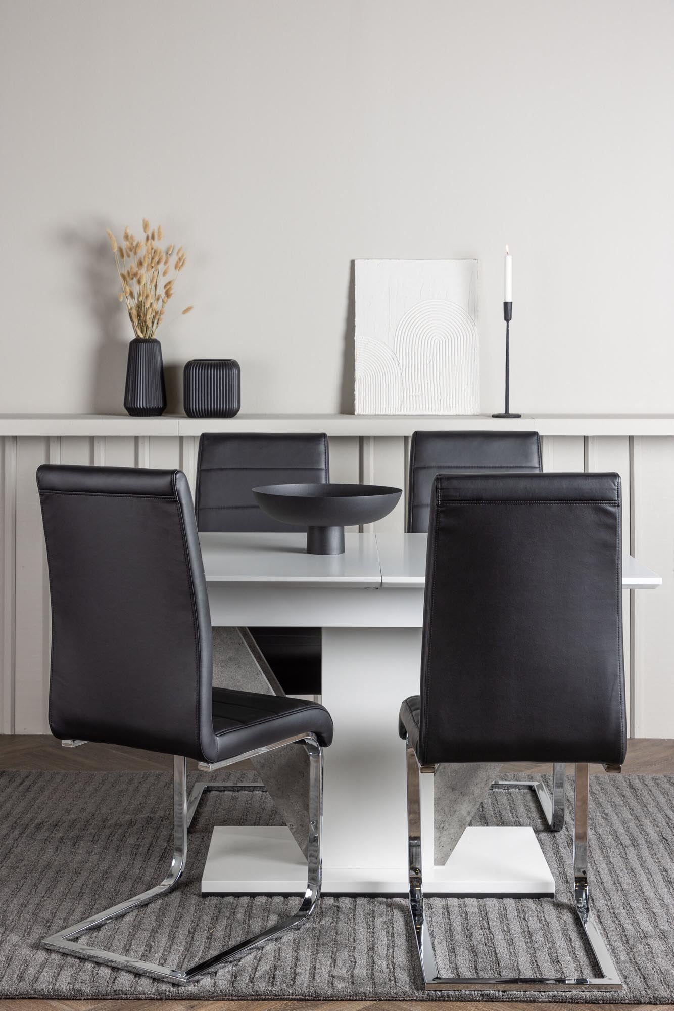 Elegantes Disa Esszimmerset: Ausziehbarer Tisch (120-160cm) und 4 komfortable Tempo-Stühle, perfekt für stilvolle Essbereiche.