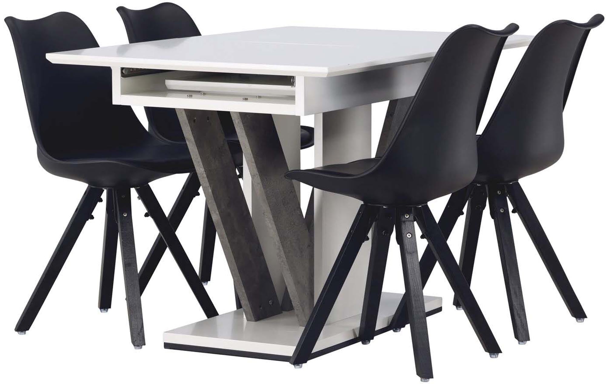 Venture Home Disa Set: Ausziehbarer Tisch & 4 Zeno Stühle, 120cm.