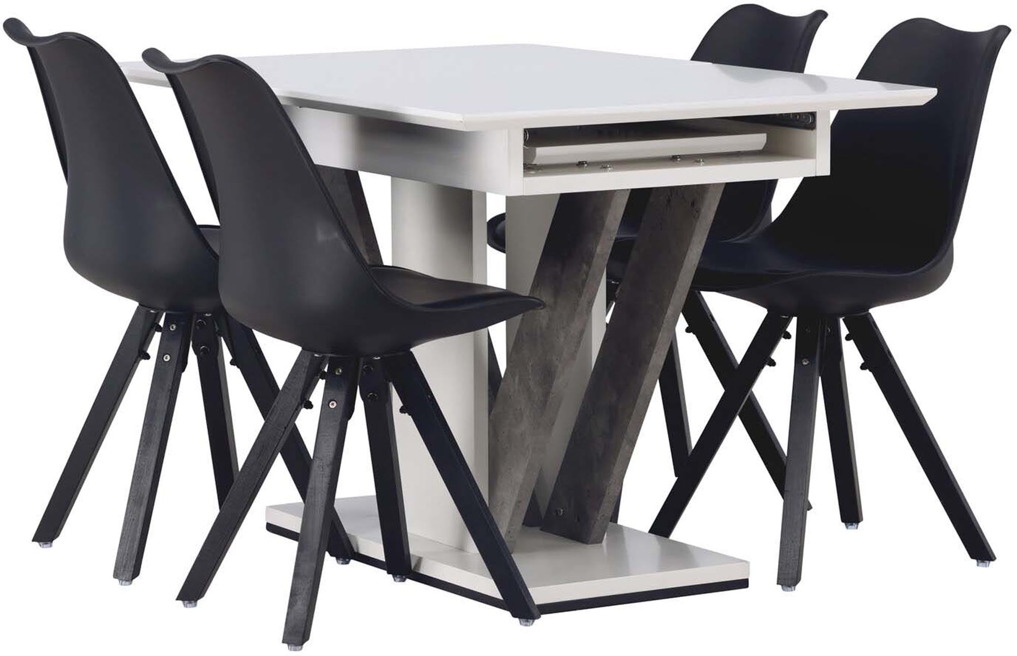 Venture Home Disa Set: Flexibler Tisch & 4 Zeno Stühle, 120cm.