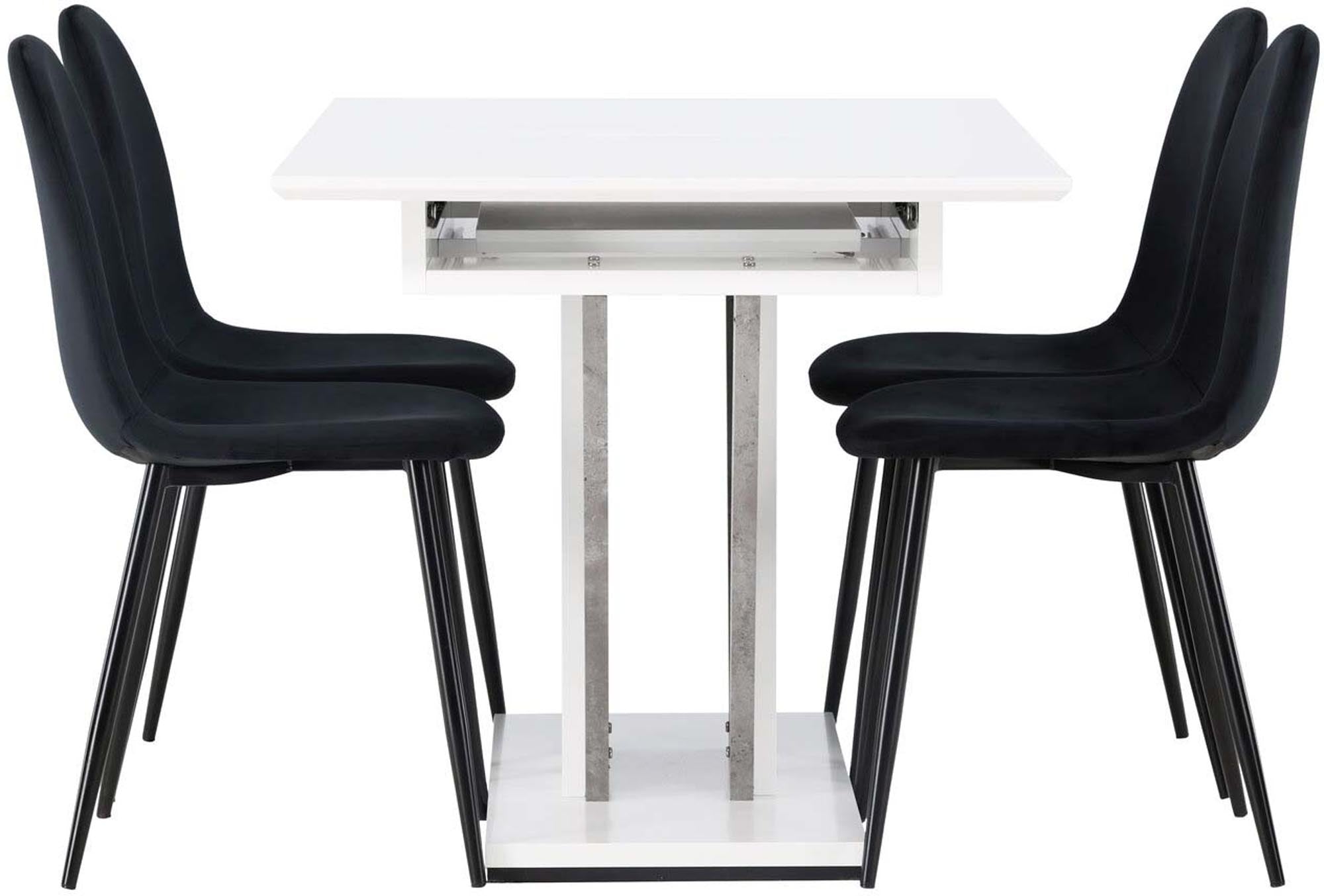 Elegantes Disa Esszimmerset mit ausziehbarem Tisch und 4 bequemen Polar-Stühlen. Ideal für stilvolle Mahlzeiten und gesellige Runden.