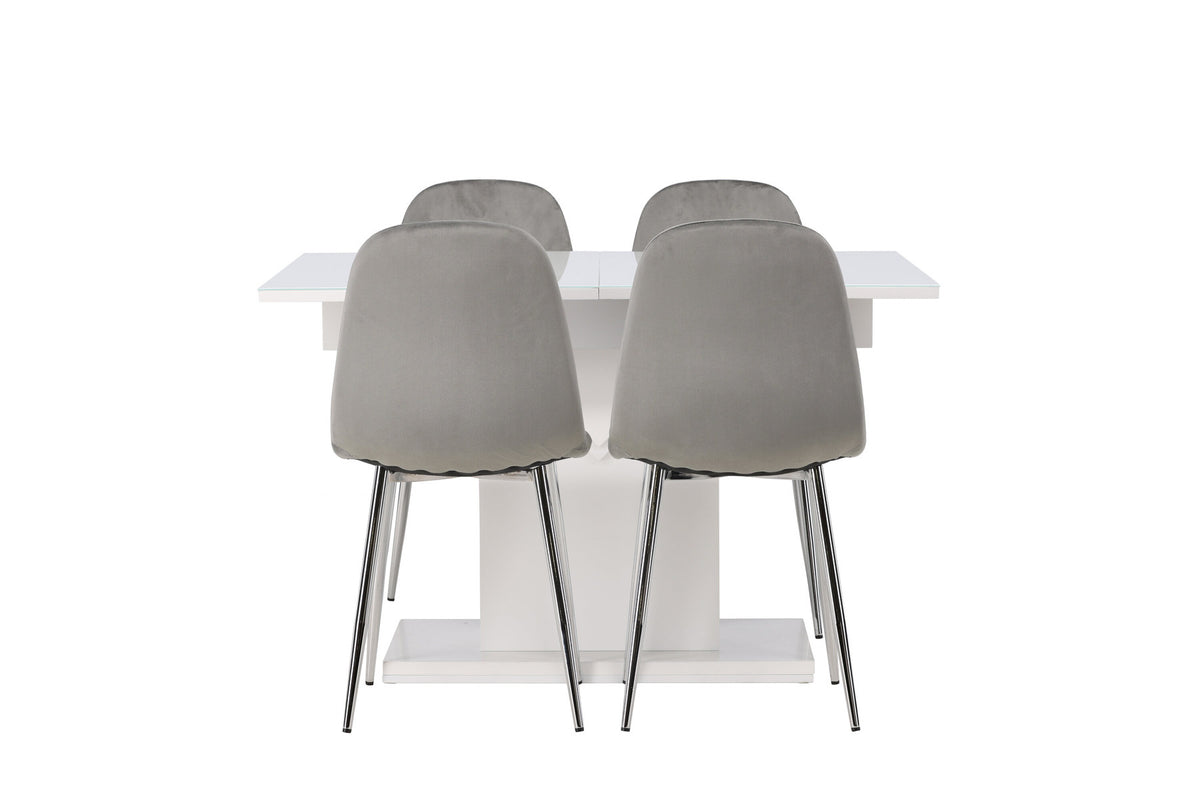 Pluto Esszimmerset ausziehbar + Eva 120cm/4St. in Hellgrau, Silber präsentiert im Onlineshop von KAQTU Design AG. Esszimmerset ist von Venture Home