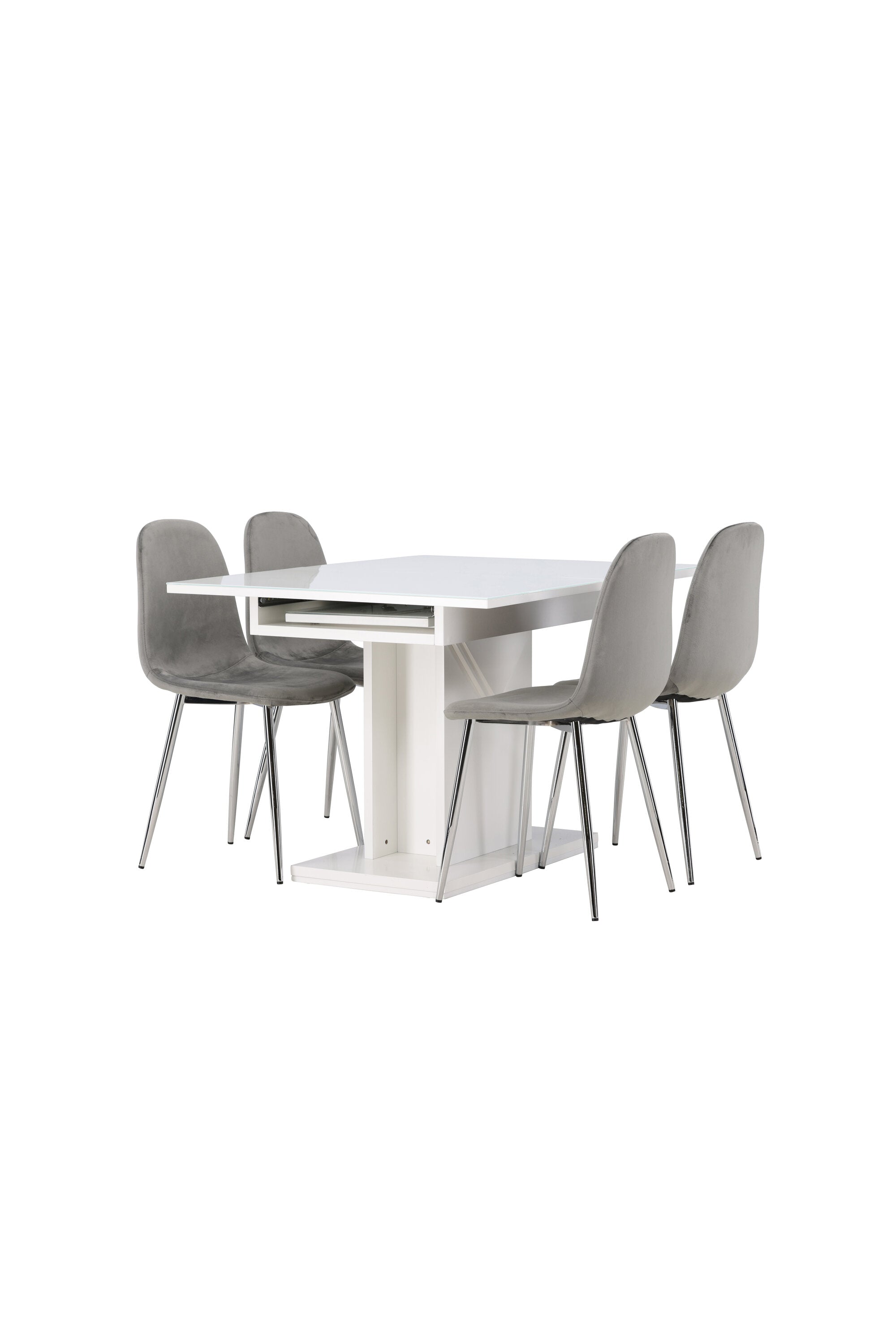Pluto Esszimmerset ausziehbar + Eva 120cm/4St. in Hellgrau, Silber präsentiert im Onlineshop von KAQTU Design AG. Esszimmerset ist von Venture Home