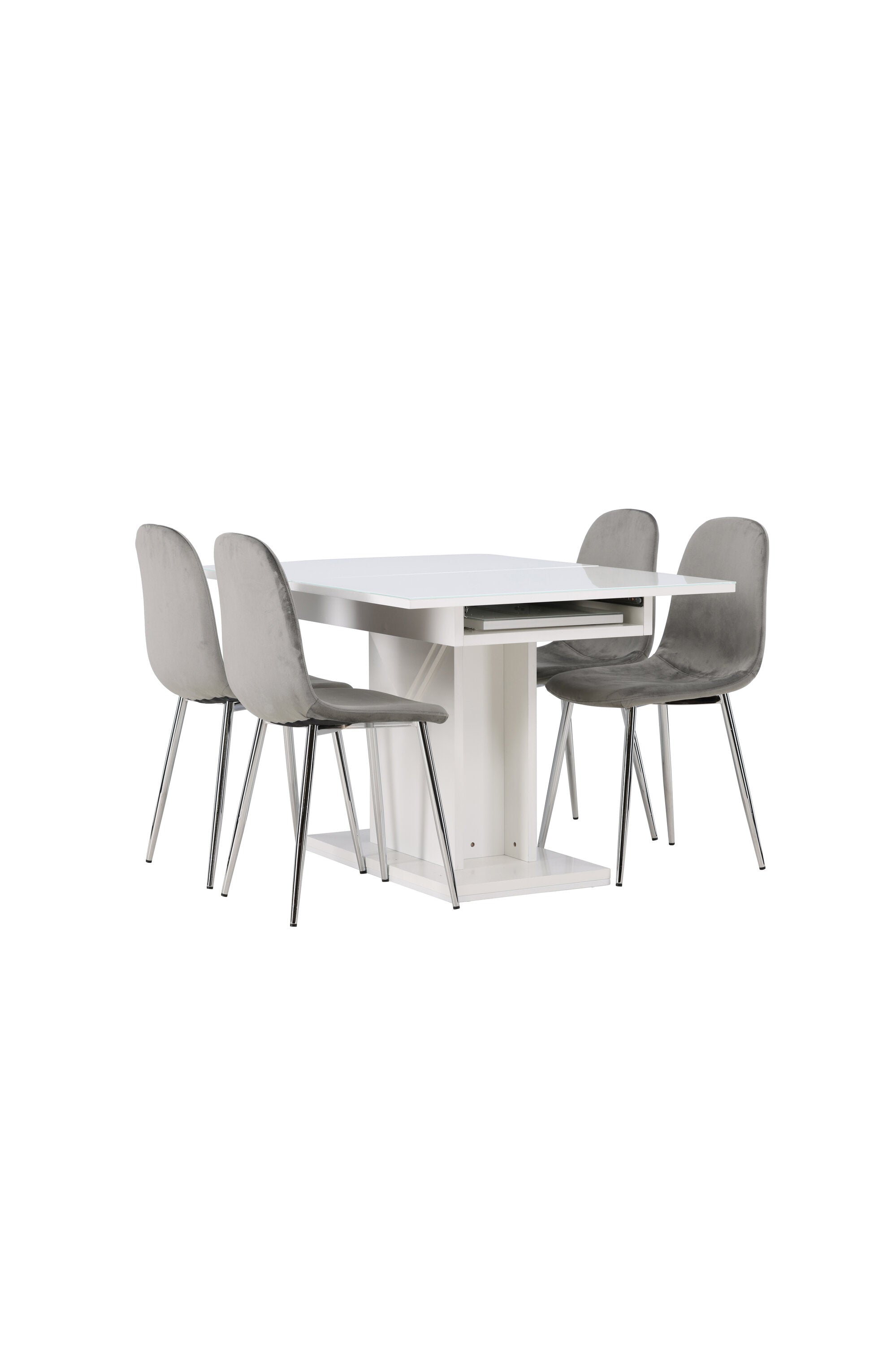 Pluto Esszimmerset ausziehbar + Eva 120cm/4St. in Hellgrau, Silber präsentiert im Onlineshop von KAQTU Design AG. Esszimmerset ist von Venture Home