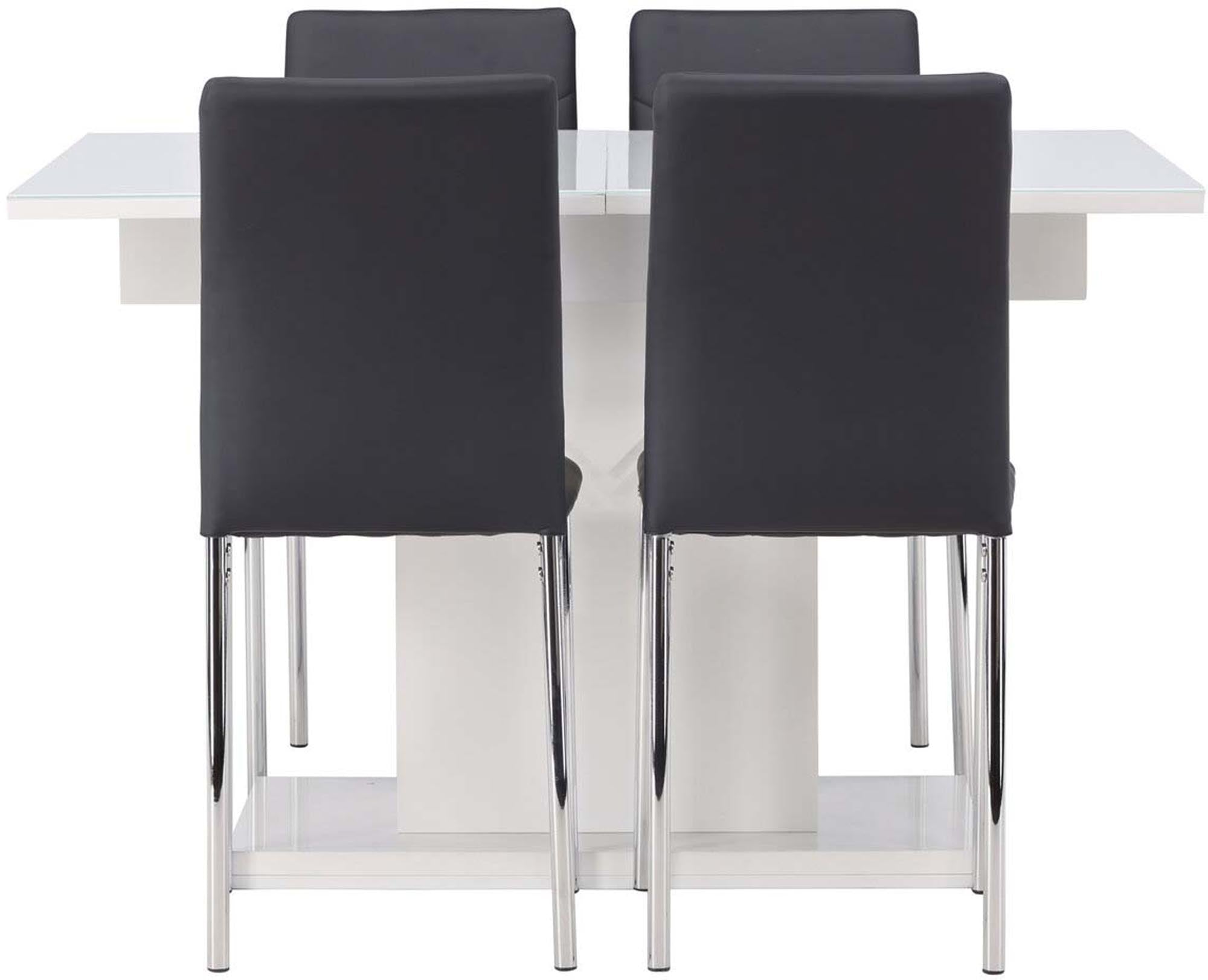 Entdecken Sie das Pluto Esszimmerset von Venture Home: ausziehbarer Esstisch und 4 komfortable Lily-Stühle für stilvolle Esszimmergestaltung.