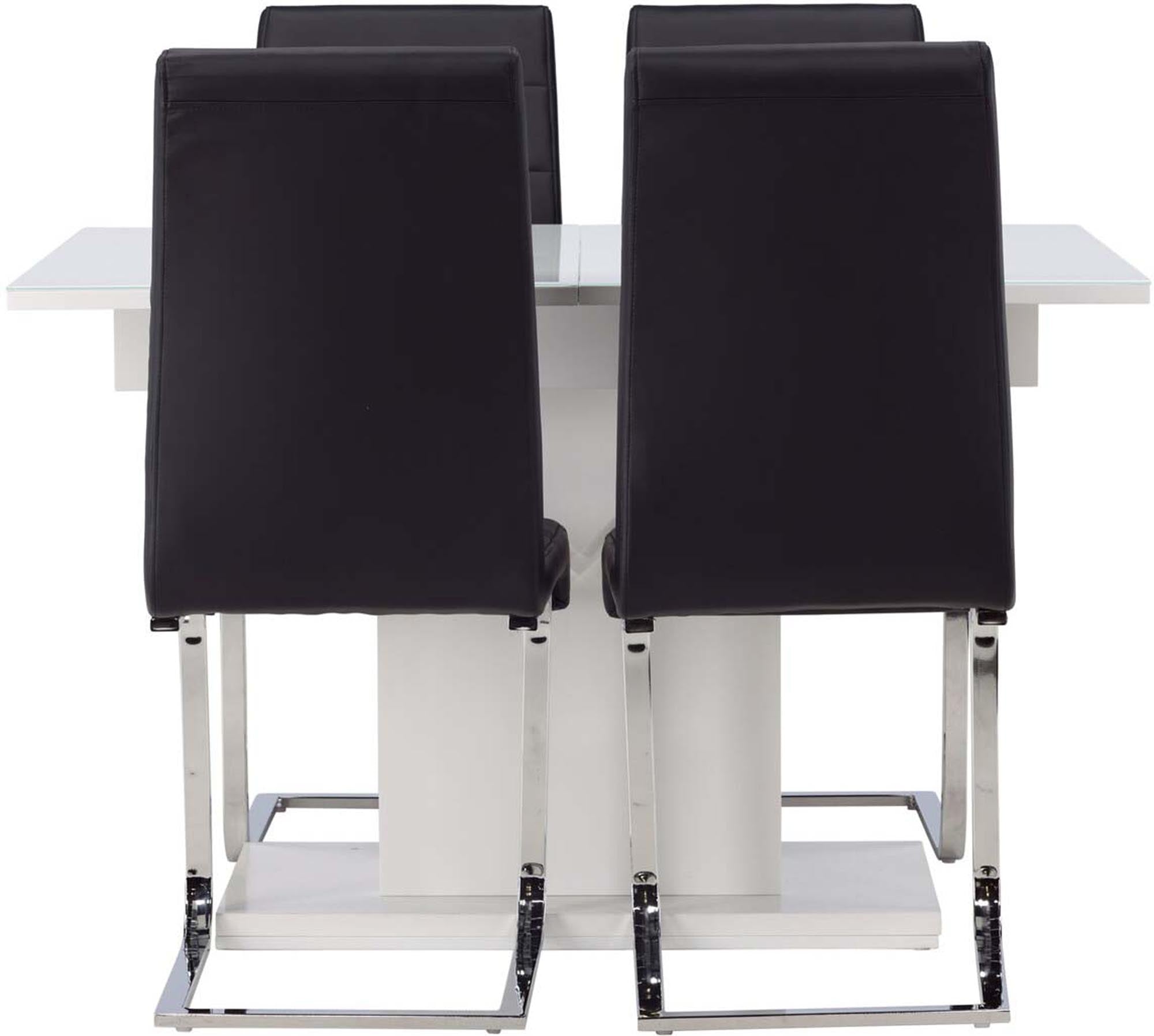 Modernes Pluto Esszimmerset: Ausziehbarer Tisch mit Glasplatte, 4 bequeme Tempo-Stühle, nordisches Design, ideal für stilvolle Mahlzeiten.