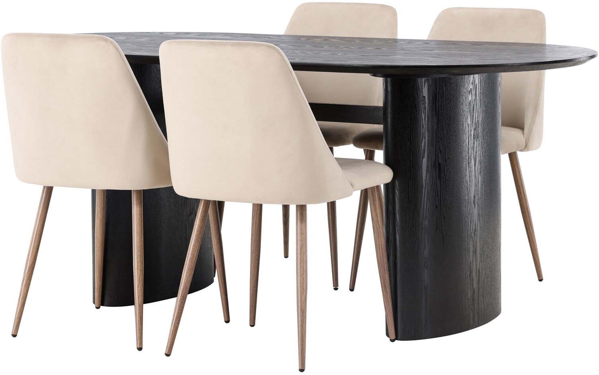 Isolde Esszimmerset + Night 180cm/4St.: Elegantes ovales Design, robuste Materialien und ergonomische Stühle für gesellige Abende mit Familie und Freunden.