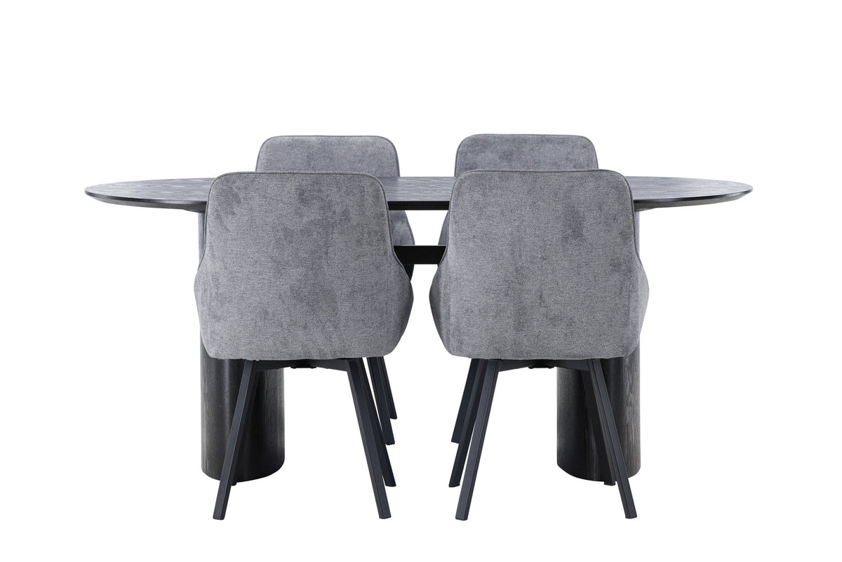 Isolde Esstischset + Rosie 180cm/4Stk. in Schwarzgrau präsentiert im Onlineshop von KAQTU Design AG. Esszimmerset ist von Venture Home