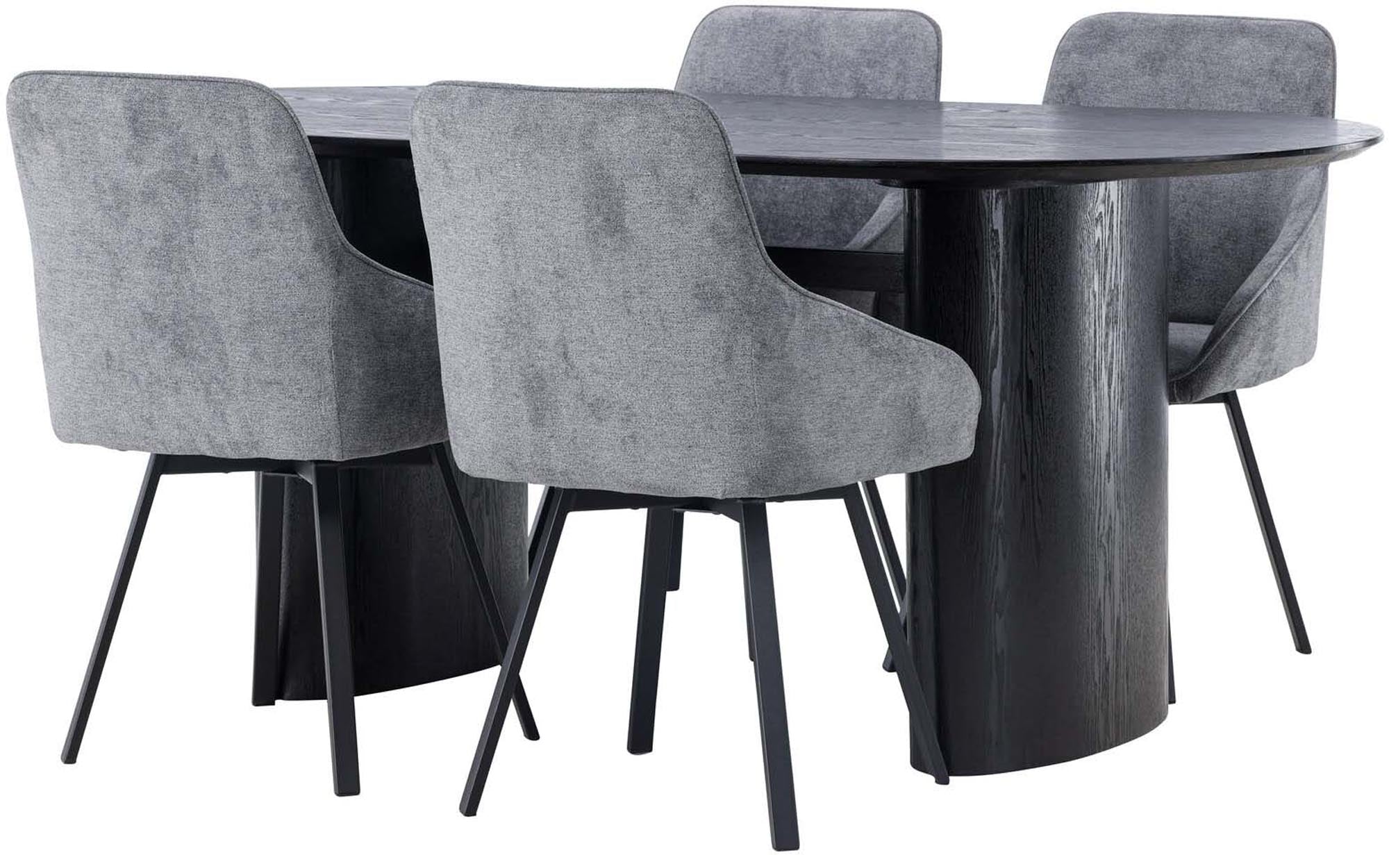 Stilvolles Esstischset Isolde mit 4 komfortablen Rosie-Stühlen, 180 cm, ideal für gesellige Abende und modernes Wohnen.