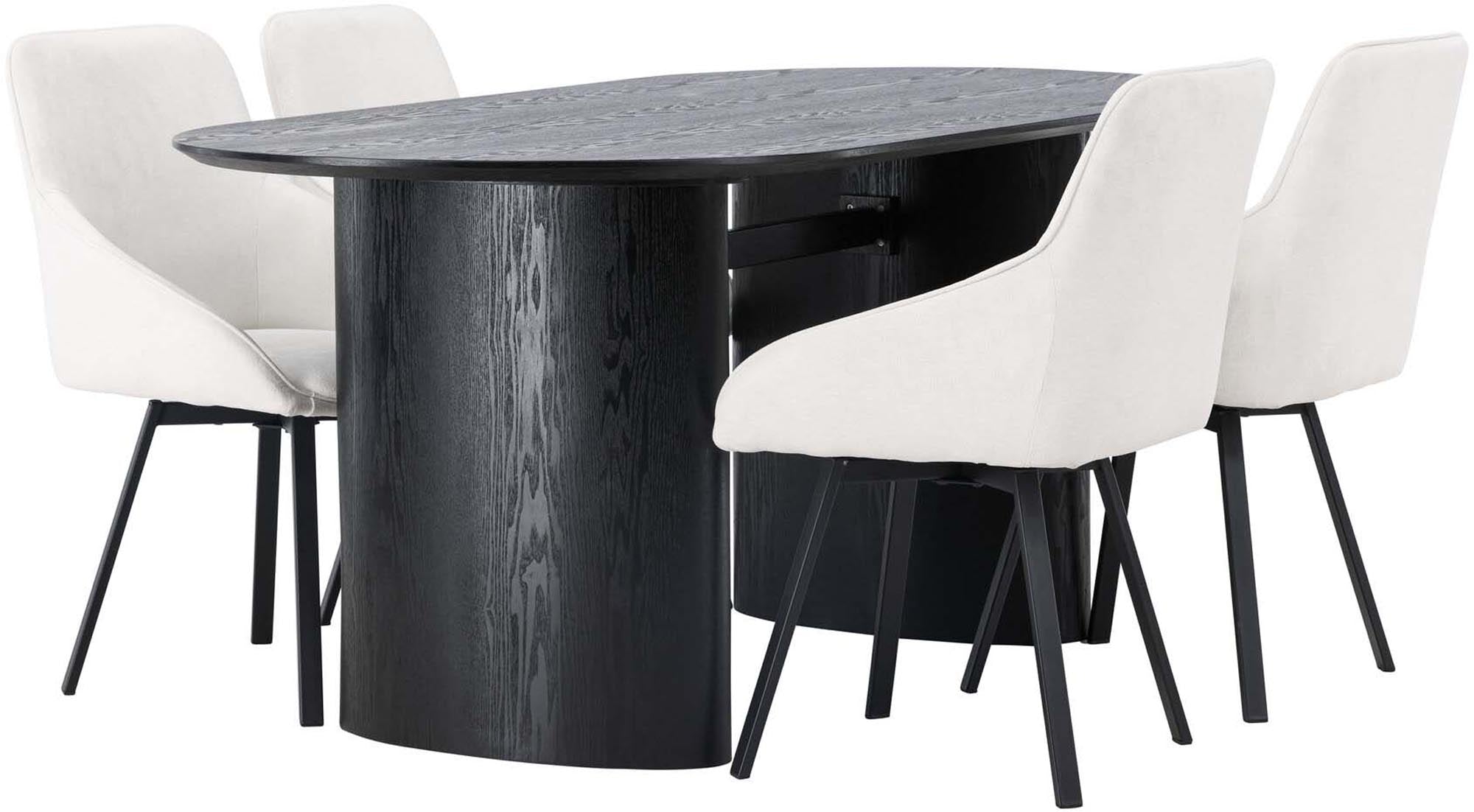 Entdecken Sie das Isolde Esszimmerset + Rosie: Moderner Esstisch mit skandinavischen Stühlen für stilvolle und gemütliche Essensrunden.