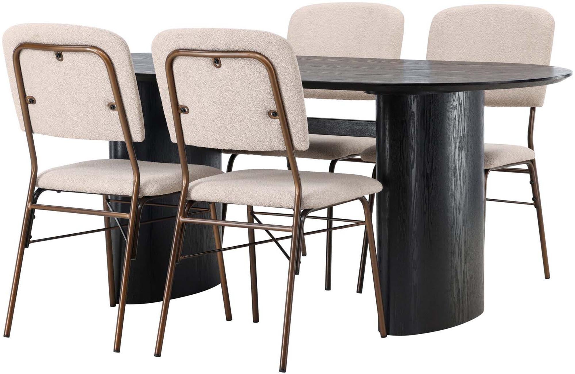 Stilvolles Isolde Esszimmerset mit ovalem Tisch und Seda-Stühlen, 180 cm, ideal für gesellige Abende und modernes Wohnen.