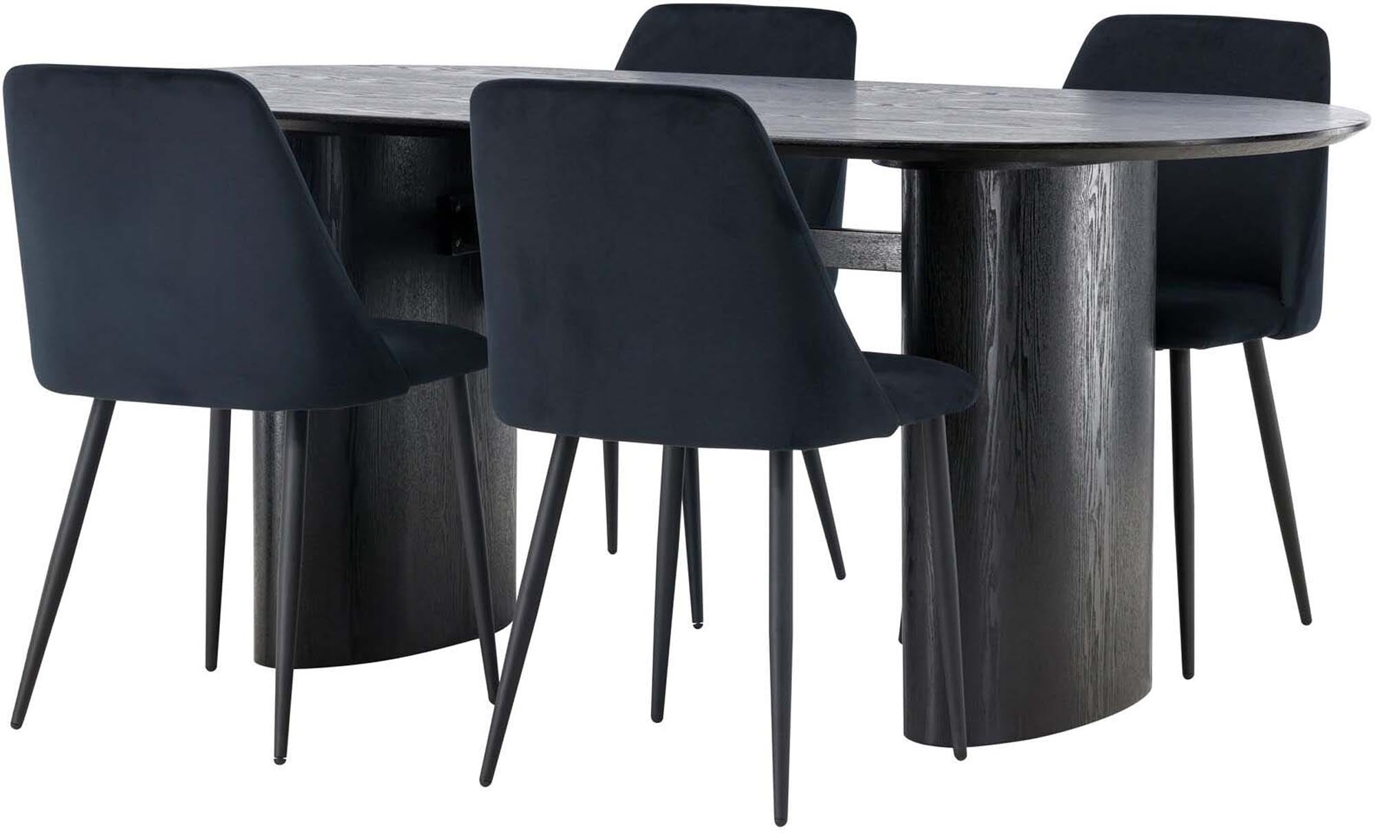 Isolde Esszimmerset + Night 180cm/4St.: Stilvolles ovales Set mit robustem Stahlrahmen und komfortablen Stühlen für gesellige Abende und festliche Anlässe.