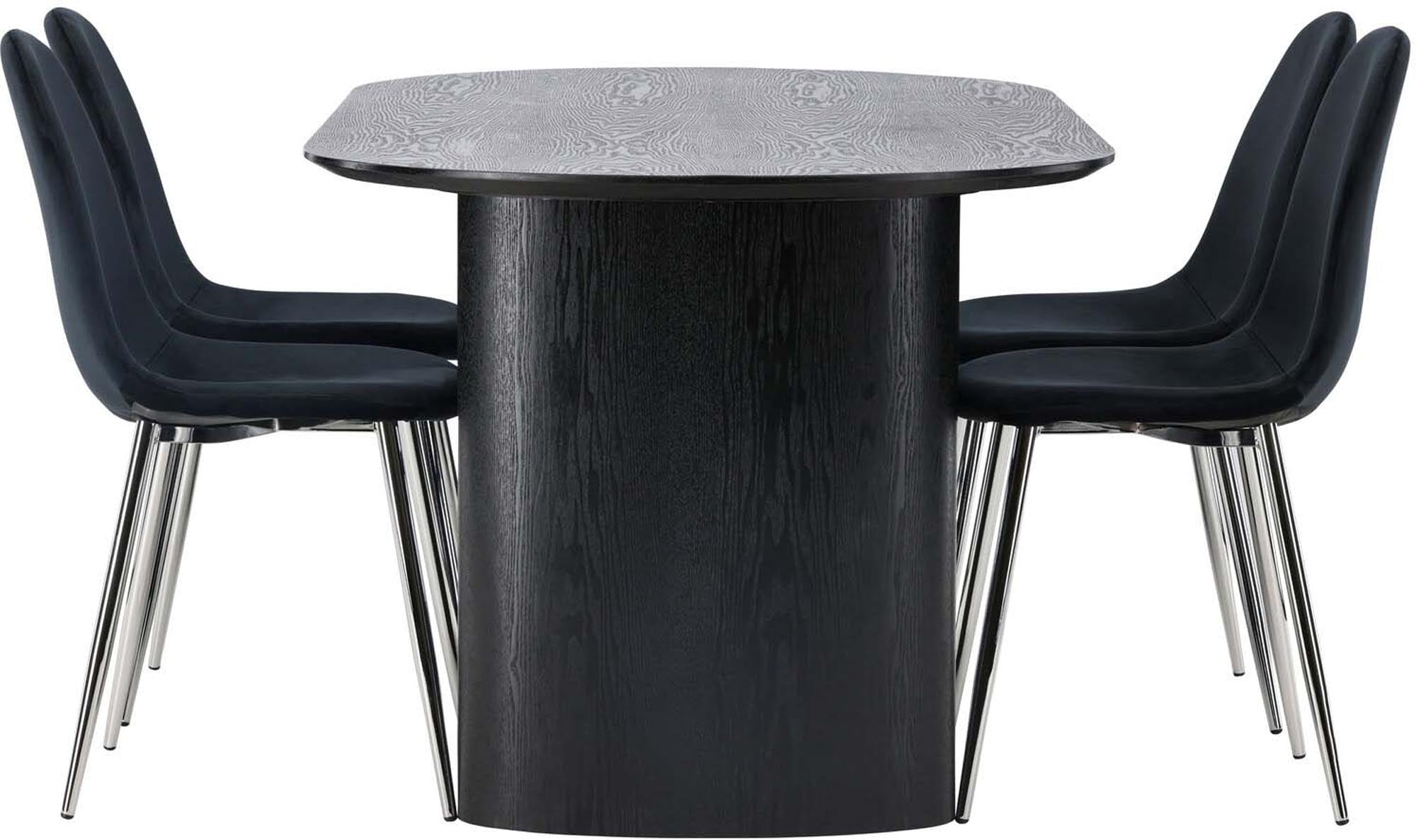 Stilvolles Isolde Esszimmerset mit 180 cm Tisch und 4 luxuriösen Samt-Stühlen. Perfekt für gesellige Abende und elegantes Ambiente.