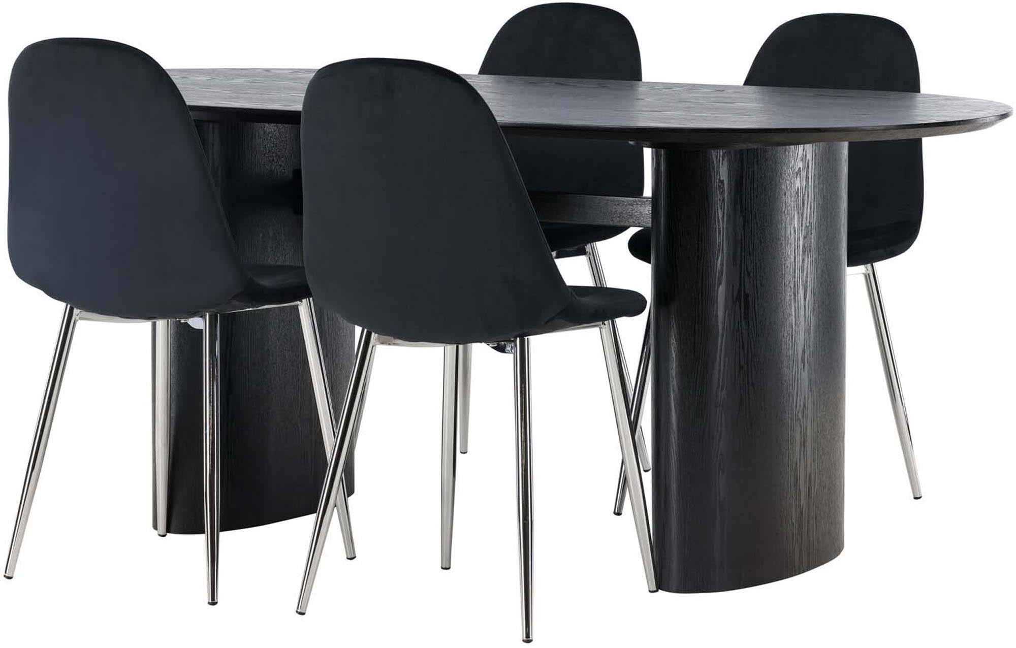 Isolde Esszimmerset + Polar 180cm/4St.: Hochwertiges Esszimmer-Set mit skandinavischem Design, ergonomischen Stühlen und elegantem Samt für gesellige Momente.