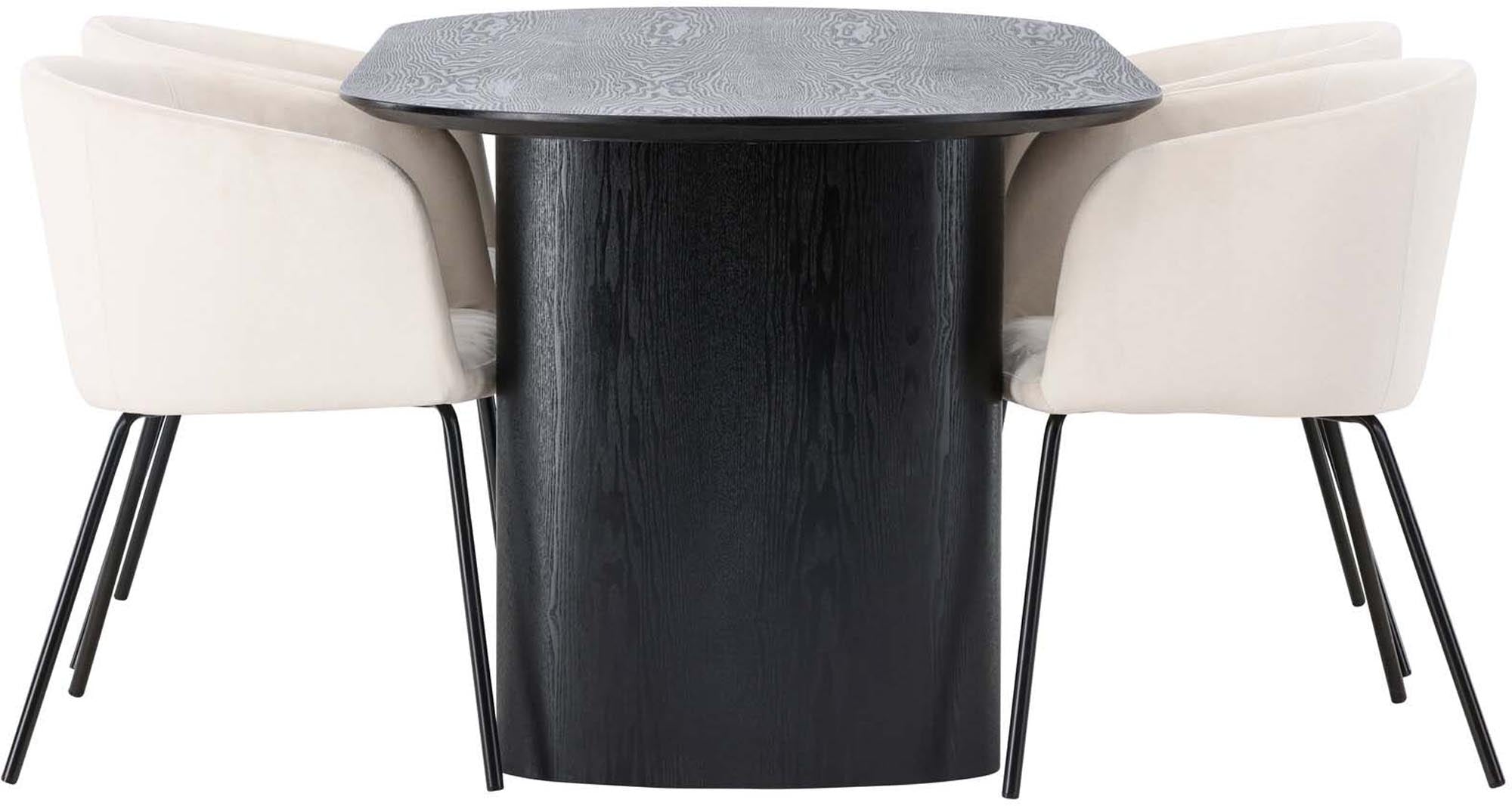 Stilvolles Isolde Esszimmerset mit 180 cm Tisch und 4 Samt-Stühlen. Ideal für gesellige Abende und moderne Einrichtung.