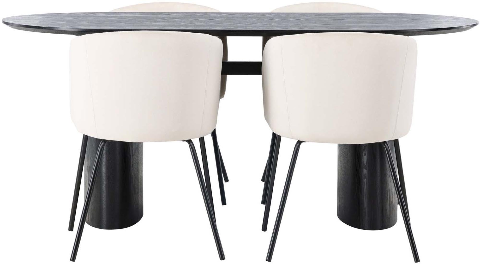 Isolde Esszimmerset + Berit: Hochwertiges 180 cm Esszimmermöbel mit stilvollen Samt-Stühlen. Perfekt für gesellige Abende und elegantes Wohnen.