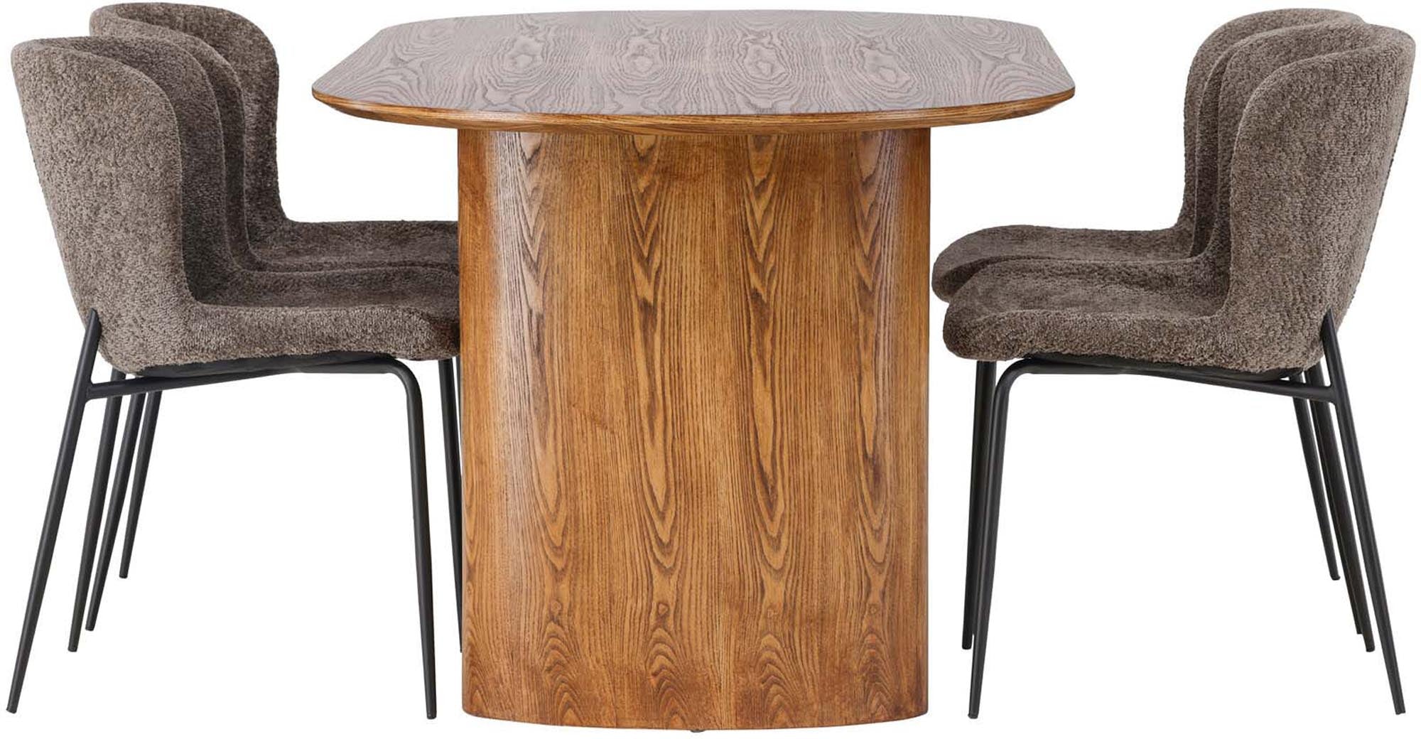 Elegantes Esszimmerset mit 180 cm Tisch und 4 komfortablen Stühlen. Robuste Materialien und skandinavisches Design für einladende Essmomente.