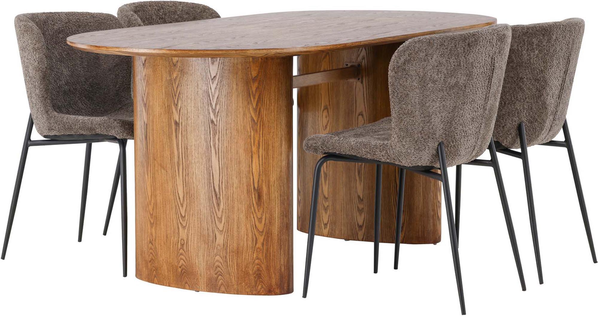 Stilvolles Esszimmerset mit 180 cm Tisch und 4 ergonomischen Stühlen. Langlebige Materialien und nordische Formen schaffen eine gemütliche Atmosphäre.