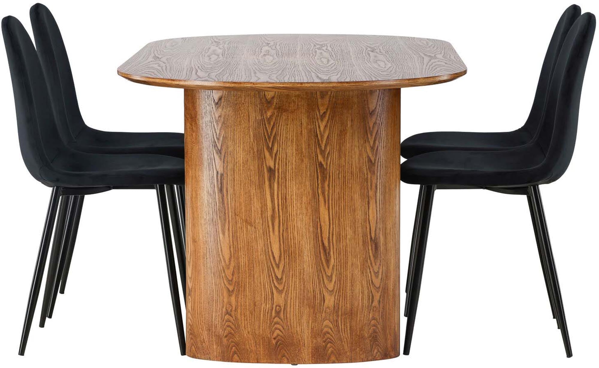 Stilvolles Isolde Esszimmerset mit 180 cm Tisch und 4 ergonomischen Samt-Stühlen. Perfekt für gemütliche Dinner und modernes Wohndesign.