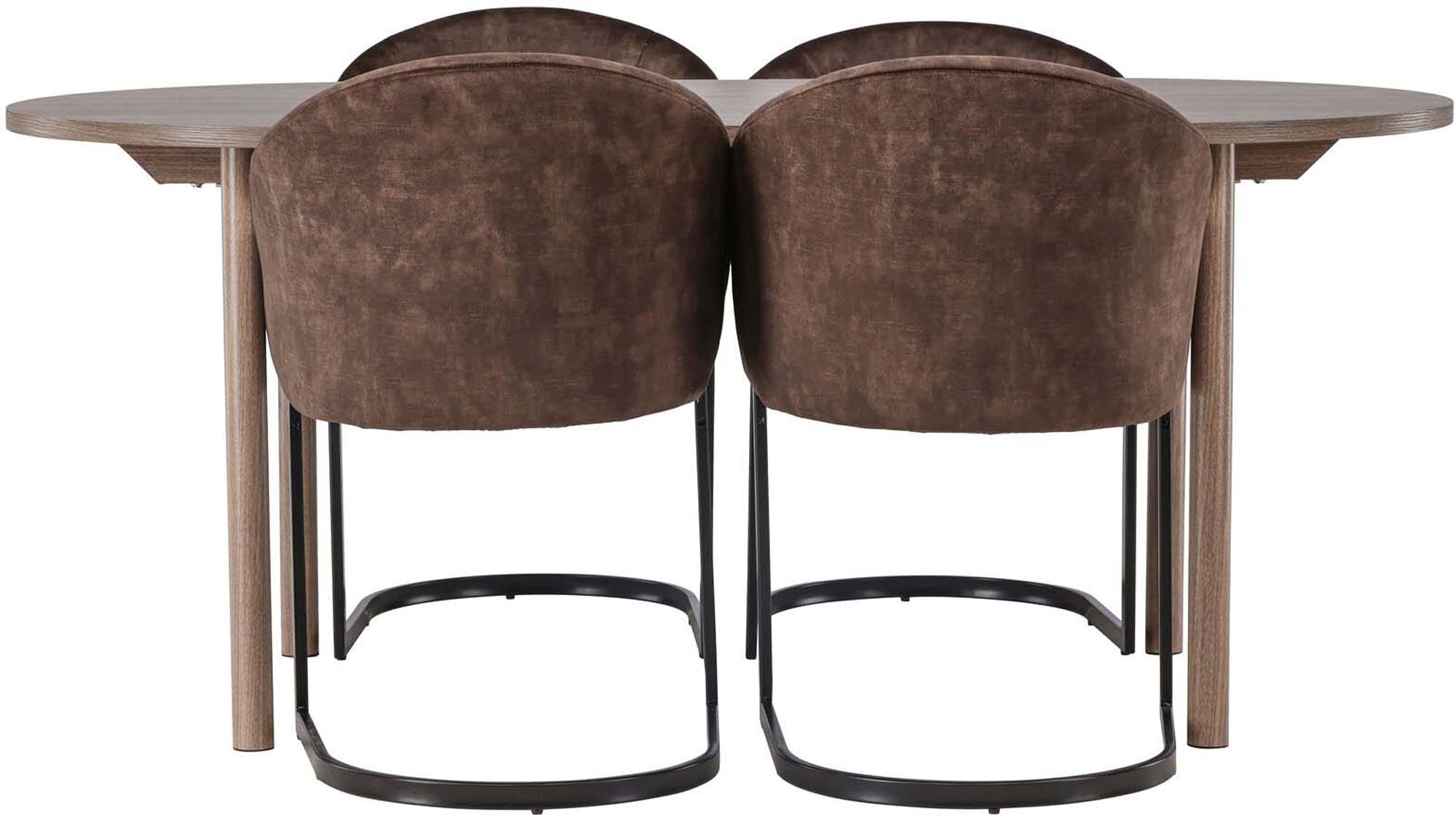 Elegantes Andy Esszimmerset: Ovaler Tisch mit MDF-Platte, stabile Stahlbeine, 4 gepolsterte Stühle im nostalgischen Design.