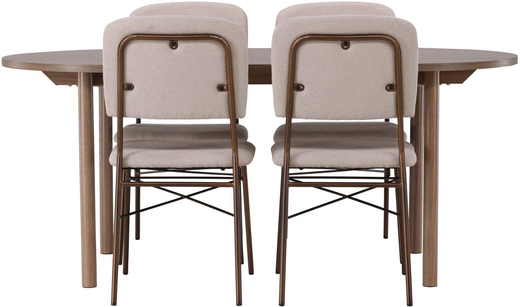 Elegantes Esszimmerset Andy: Ovaler Tisch aus MDF, stabile Stahlbeine, komfortable Seda Stühle, warmes Design.