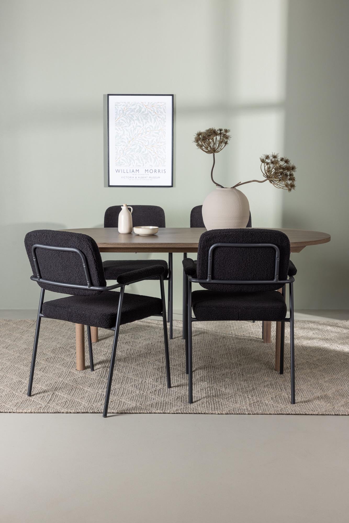 Elegantes Andy Esszimmerset: Skandinavisches Design, 180cm Tisch, Bouclé-Stühle, Komfort & Stil.