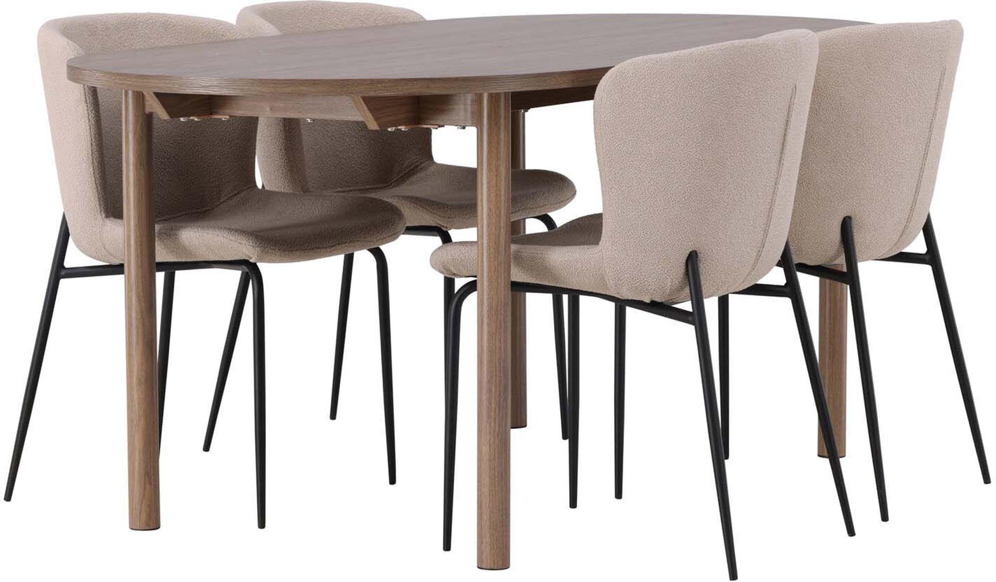 Stilvolles Andy Esszimmerset mit ovalem 180cm Tisch und 4 bequemen Modesto Stühlen. Perfekt für gesellige Abende und gemütliche Momente.