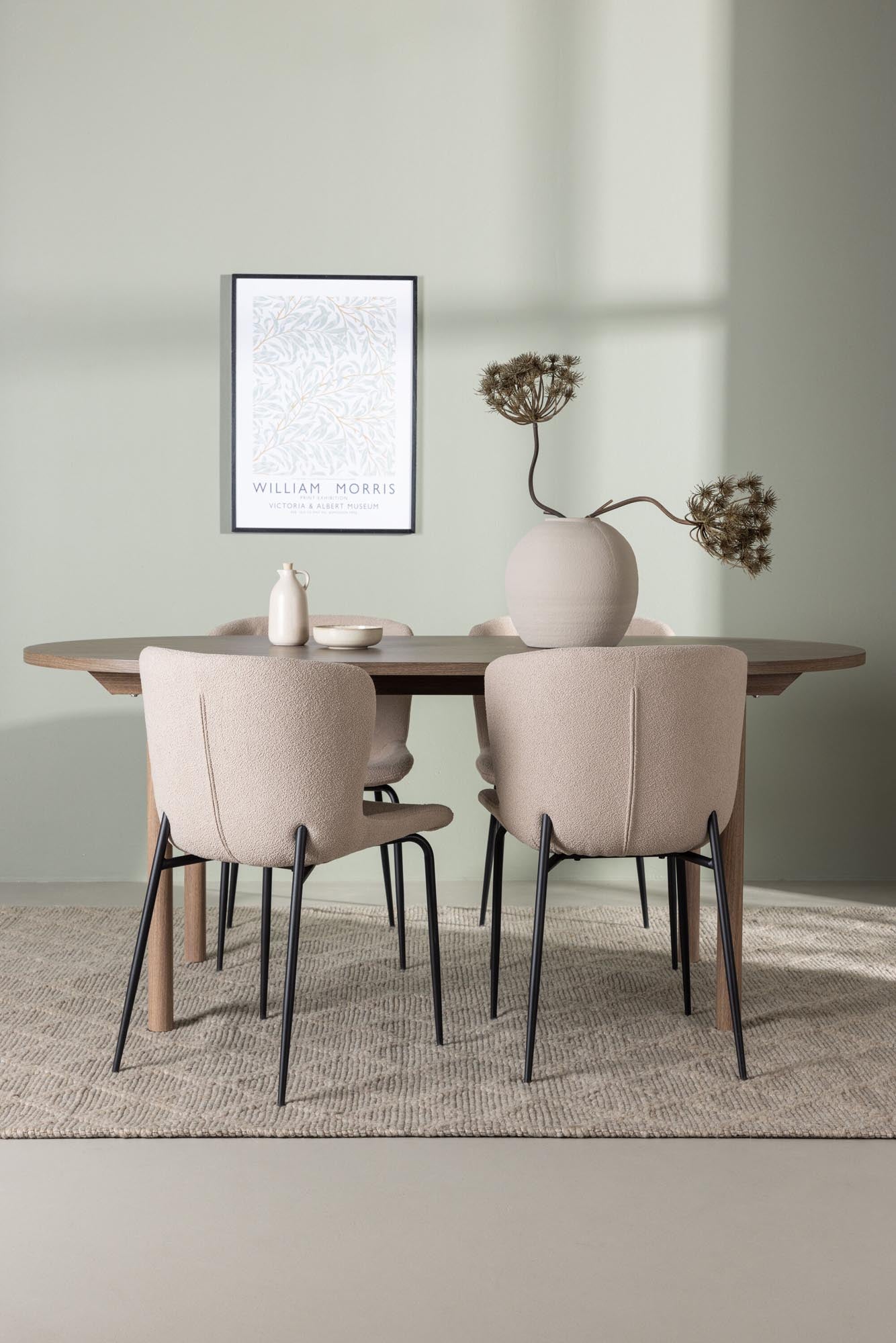 Stilvolles Andy Esszimmerset mit 180 cm Esstisch und 4 Modesto Stühlen. Perfekt für gesellige Abende, vereint Komfort und modernes Design.