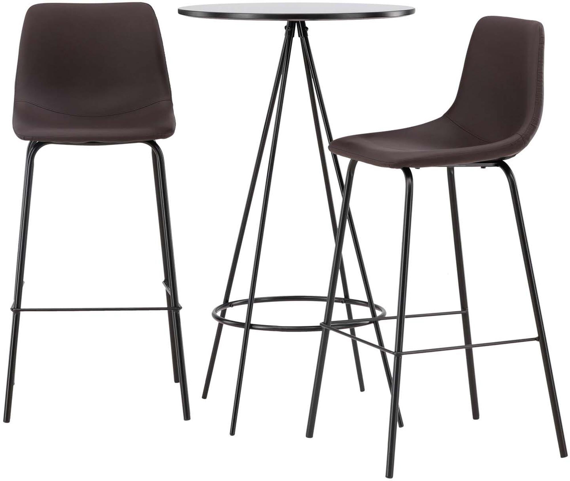 Stilvolles Barset von Venture Home: 60cm Tisch & 2 bequeme Alexi Barhocker. Skandinavisches Design, hochwertige Materialien, ideal für kleine Räume.