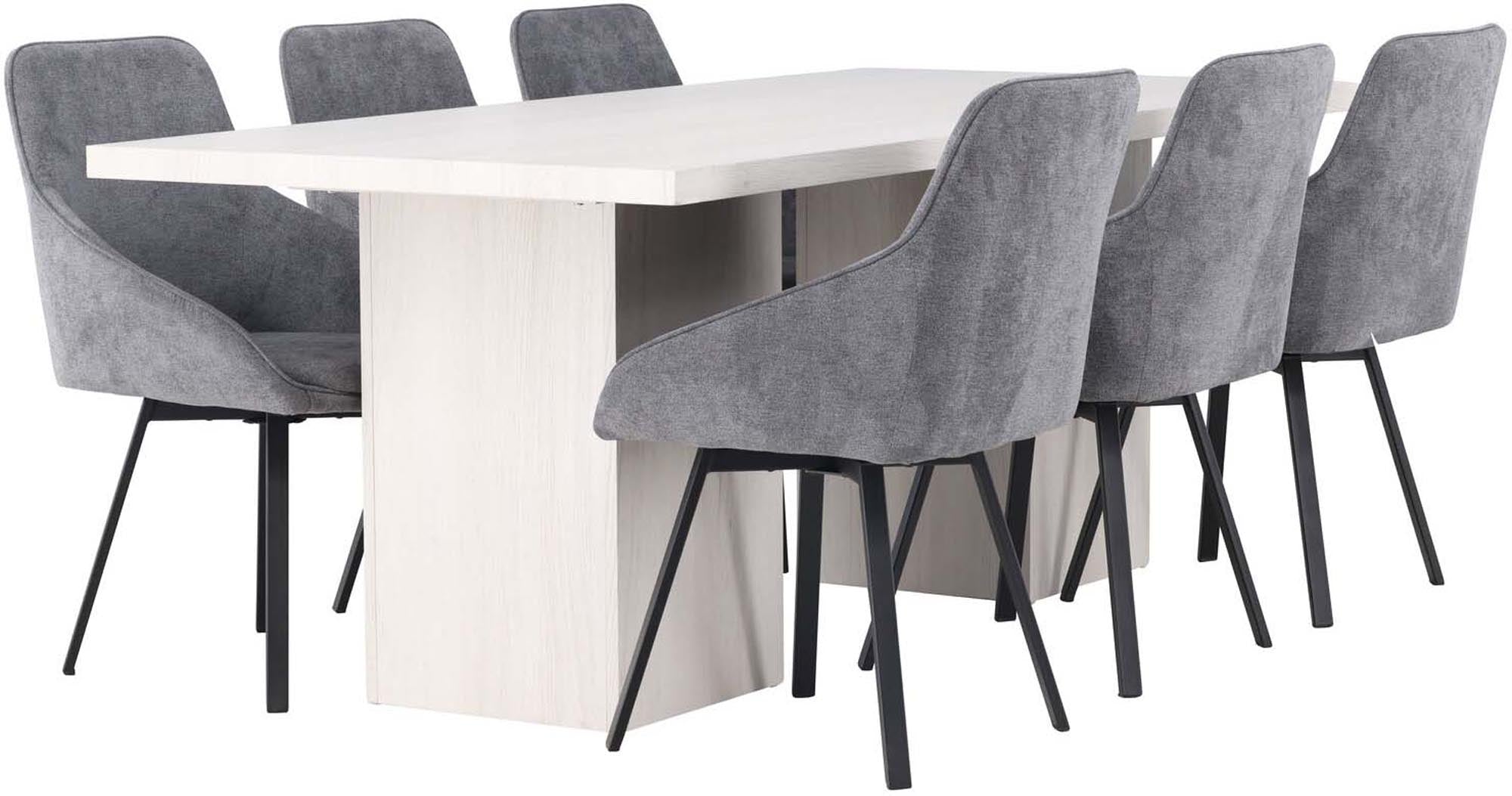 Stilvolles Esszimmerset Olga mit Rosie Tisch (200cm) und 6 komfortablen Stühlen. Ideal für gesellige Runden und elegantes Ambiente.