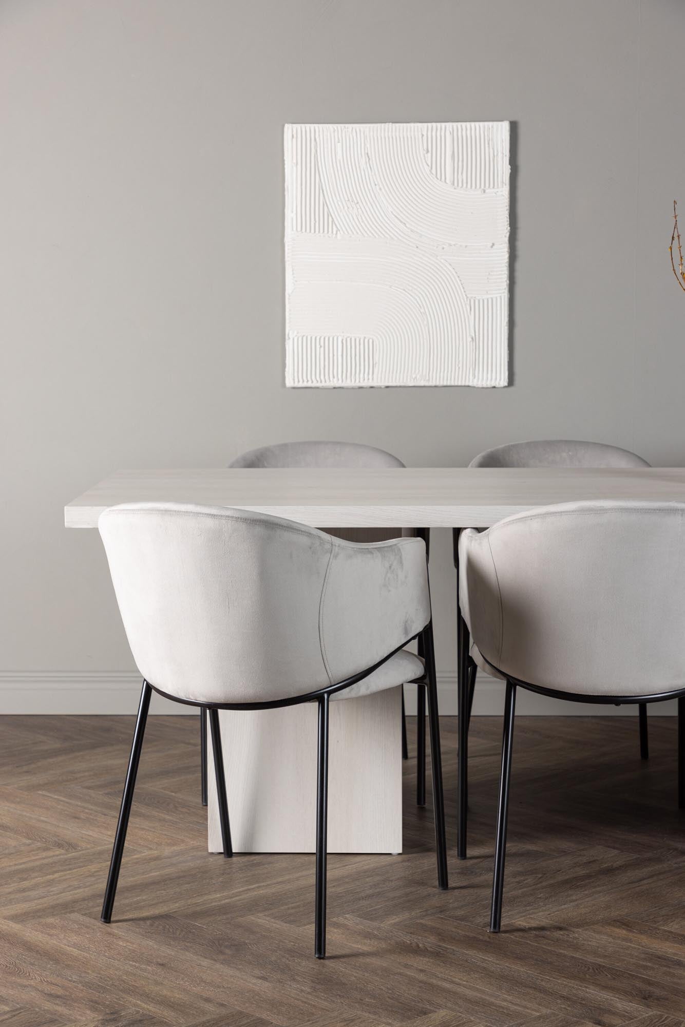 Elegantes Esszimmerset Olga & Evelina: 200 cm Tisch und 6 luxuriöse Stühle aus Samt. Perfekte Kombination aus Stil und Komfort für Ihr Esszimmer.