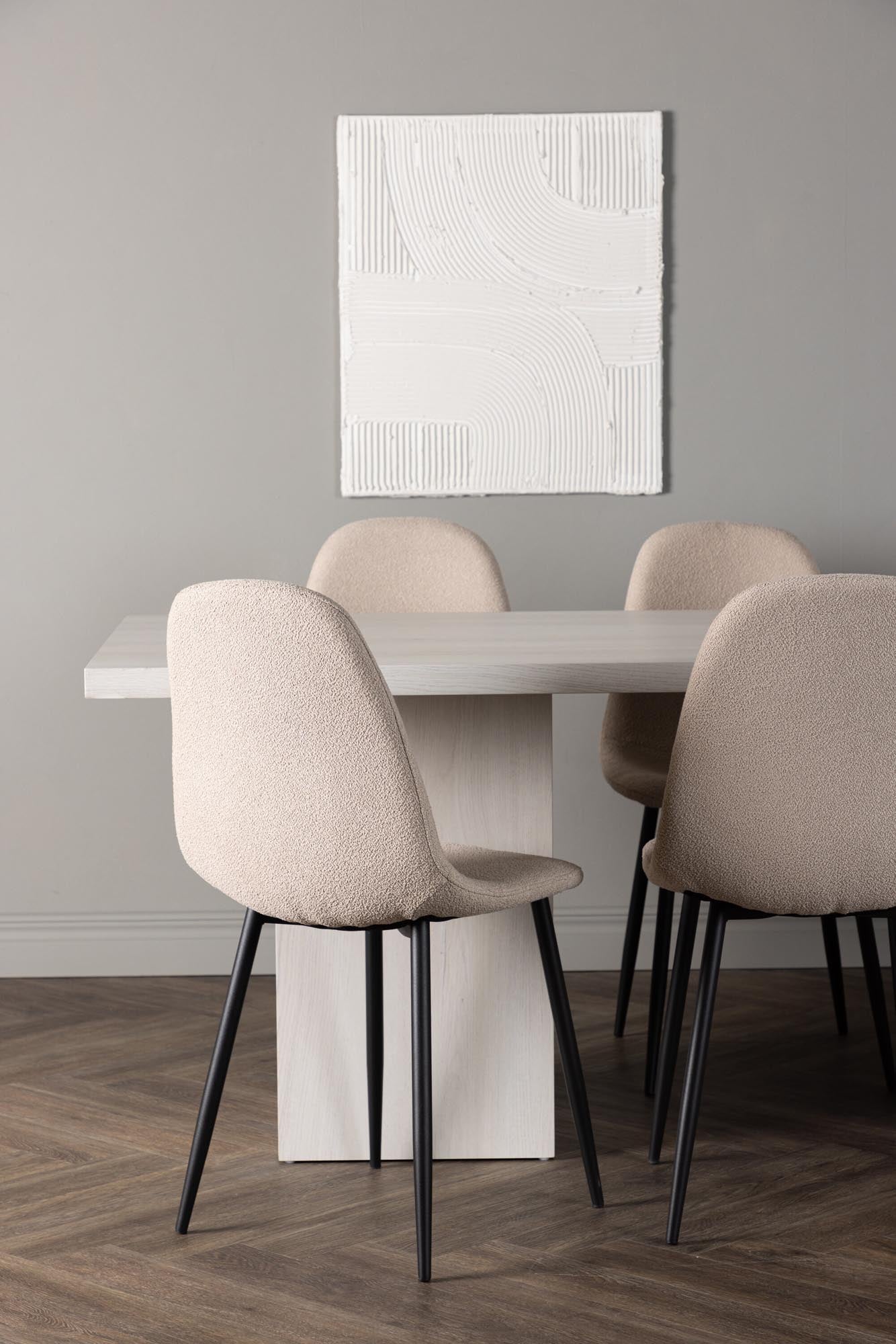 Stilvolles Esszimmerset: Olga Tisch (200cm) mit 6 Polar-Stühlen, nordisches Design, hochwertige Materialien, ideal für gesellige Runden.